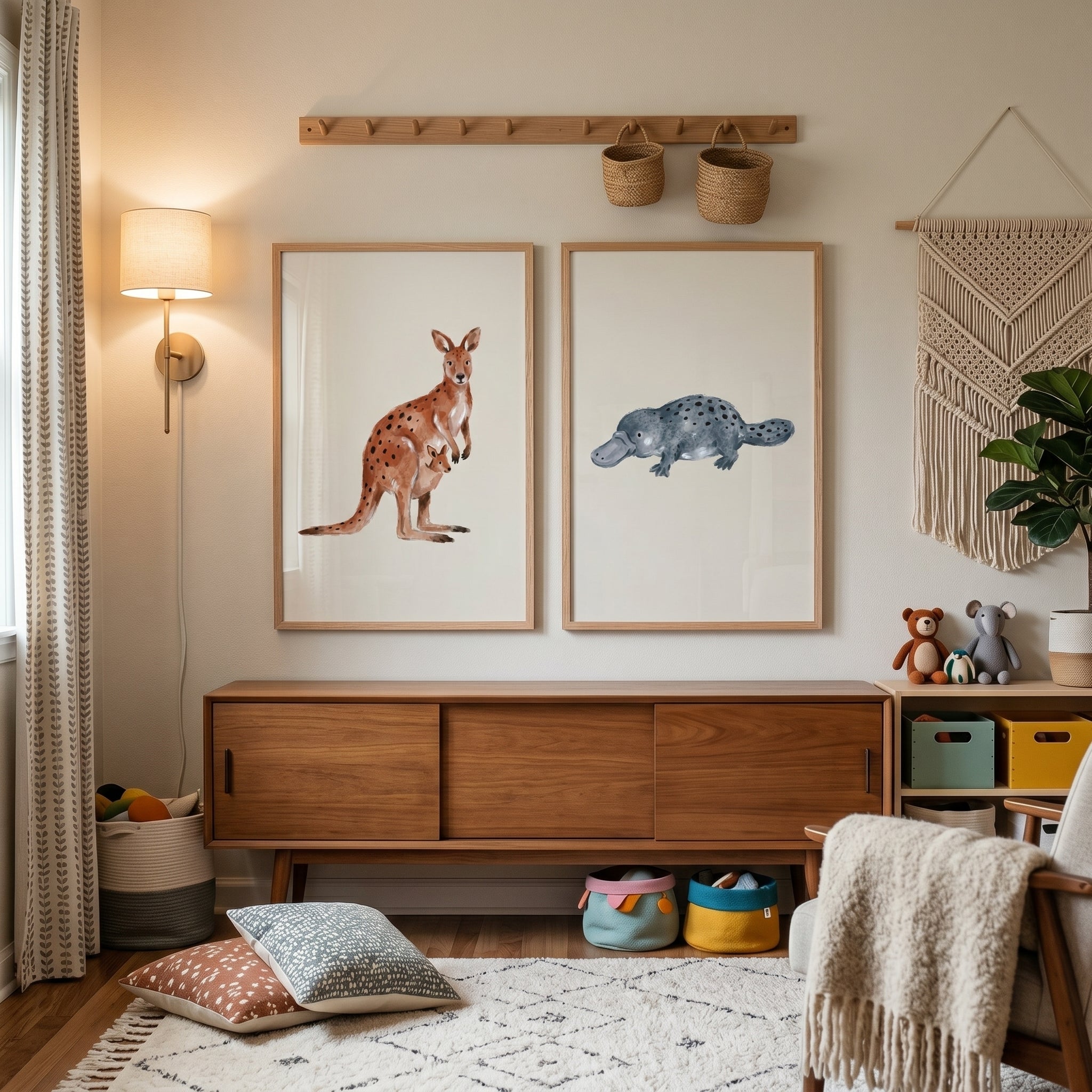 Stippled Minimalist Australian Animals Wall Art Set of 2 - Australian Bush Friends