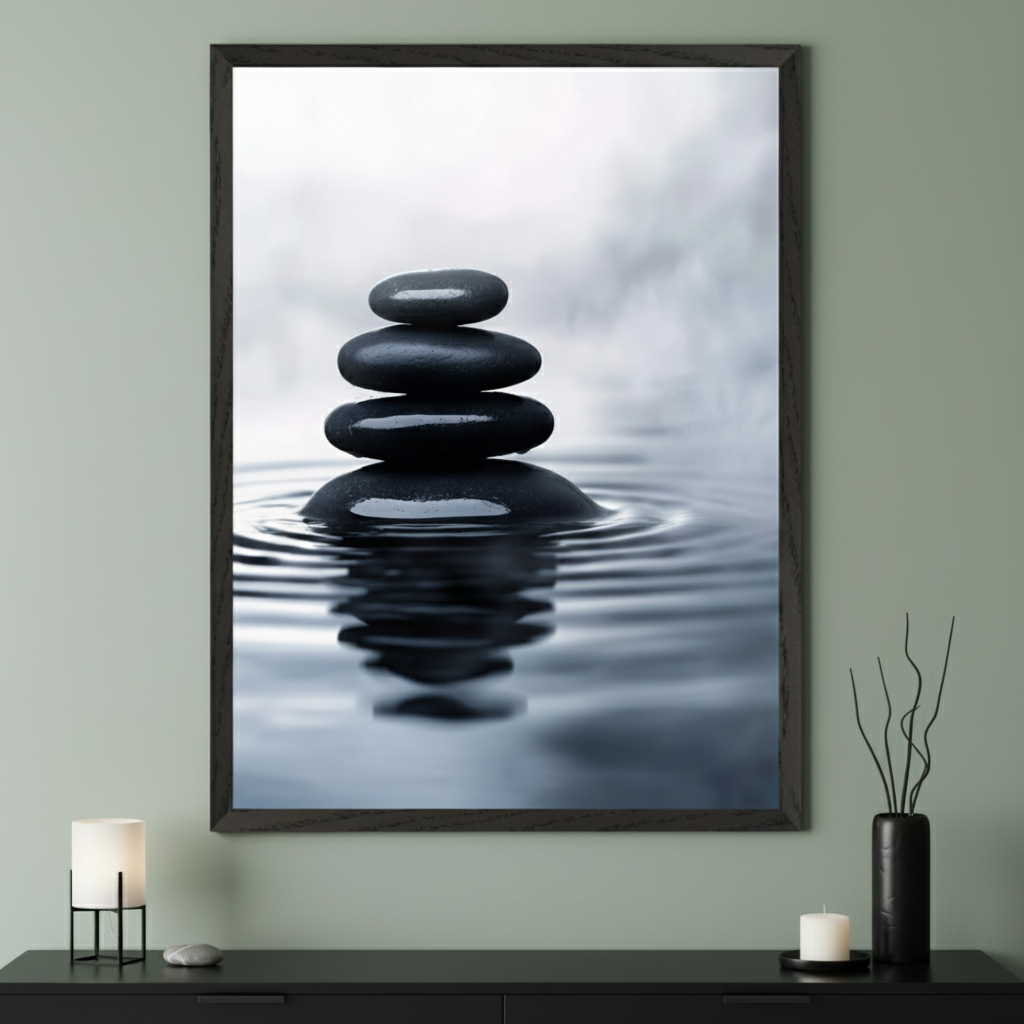 Peaceful Balance - Stones Framed Wall Art for Living Room, Bedroom or Office