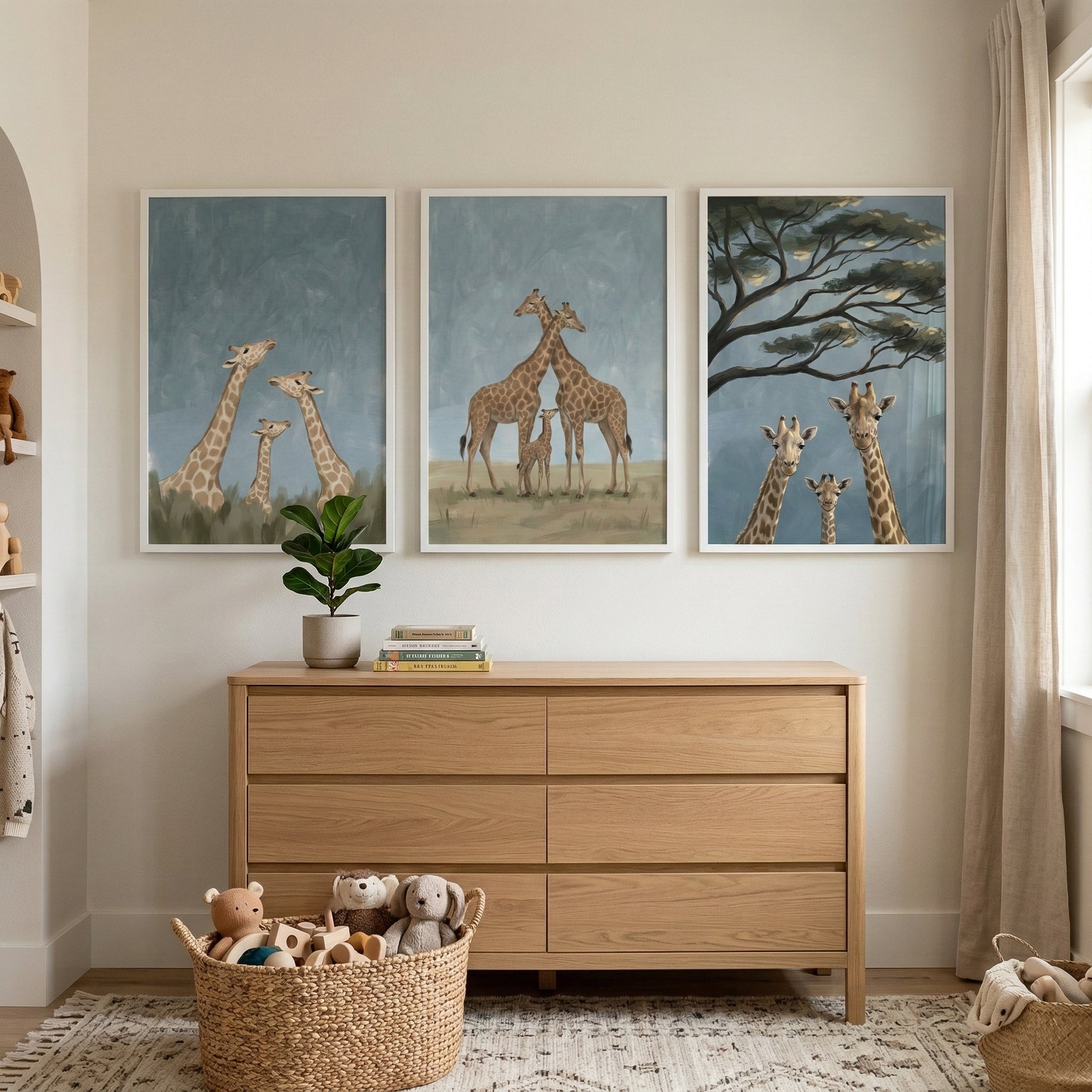 Safari Giraffe Artwork Set of 3 - Savanna Family Trio