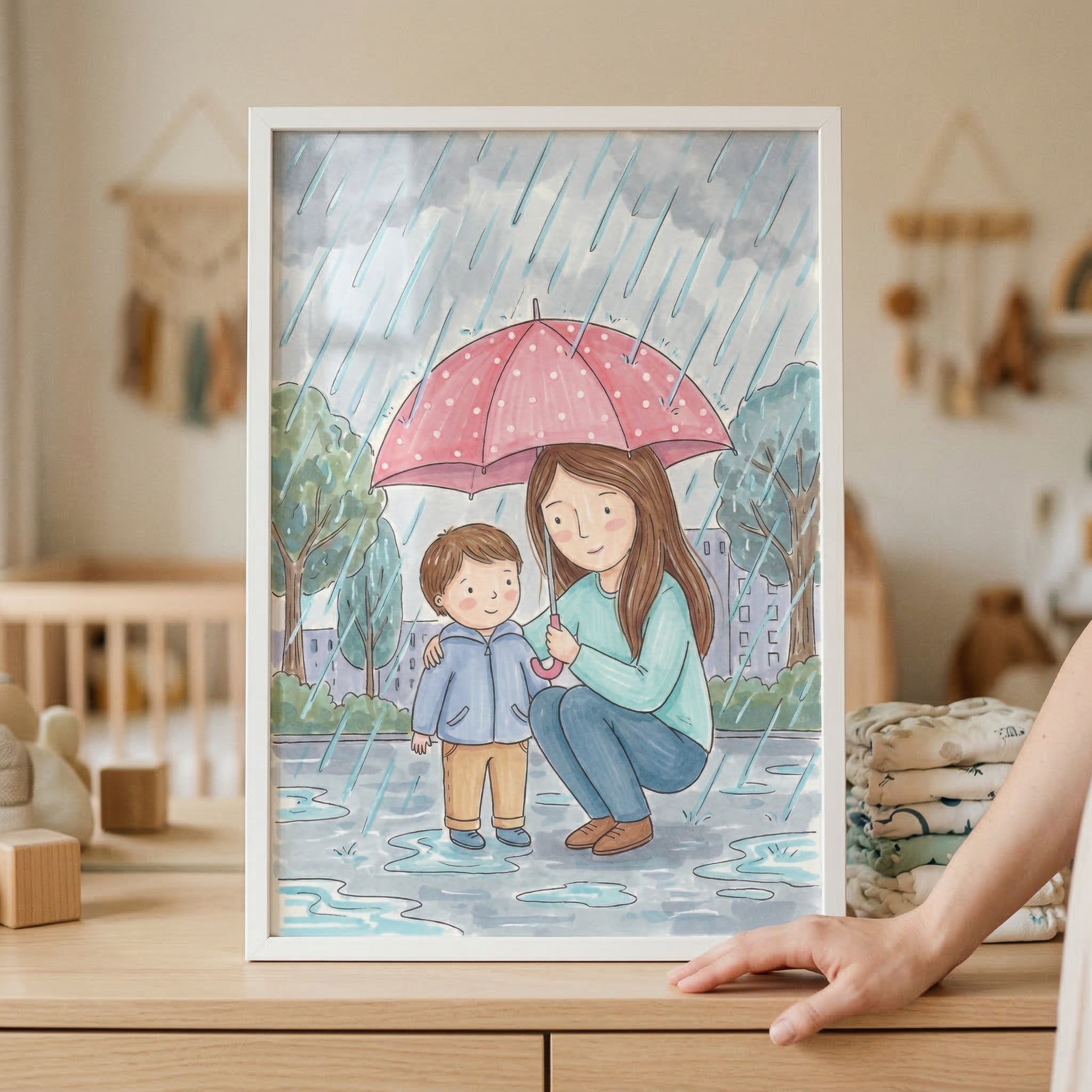 Stormy Weather Family Stroll Wall Art - Rainy Day Love