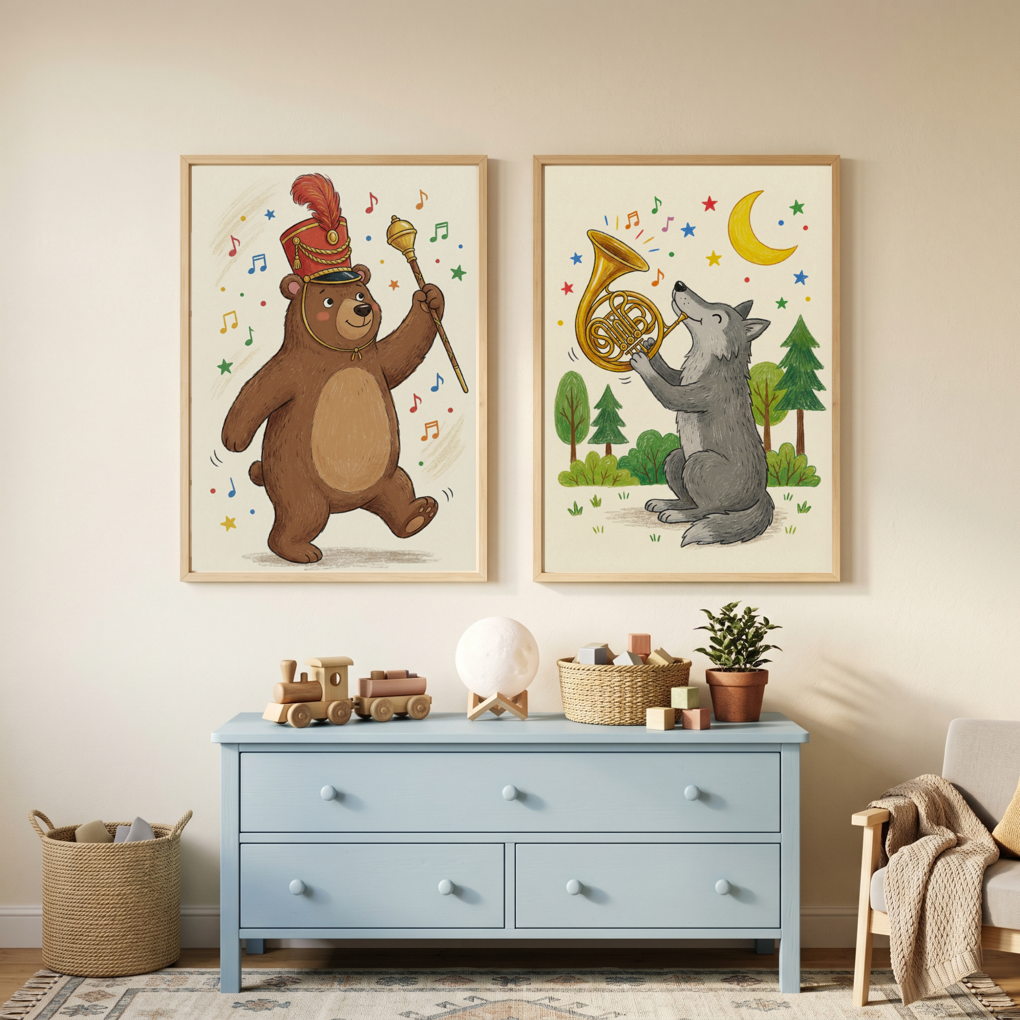Storybook Musical Woodland Animals Wall Art Set Of 2 - Forest Music Parade