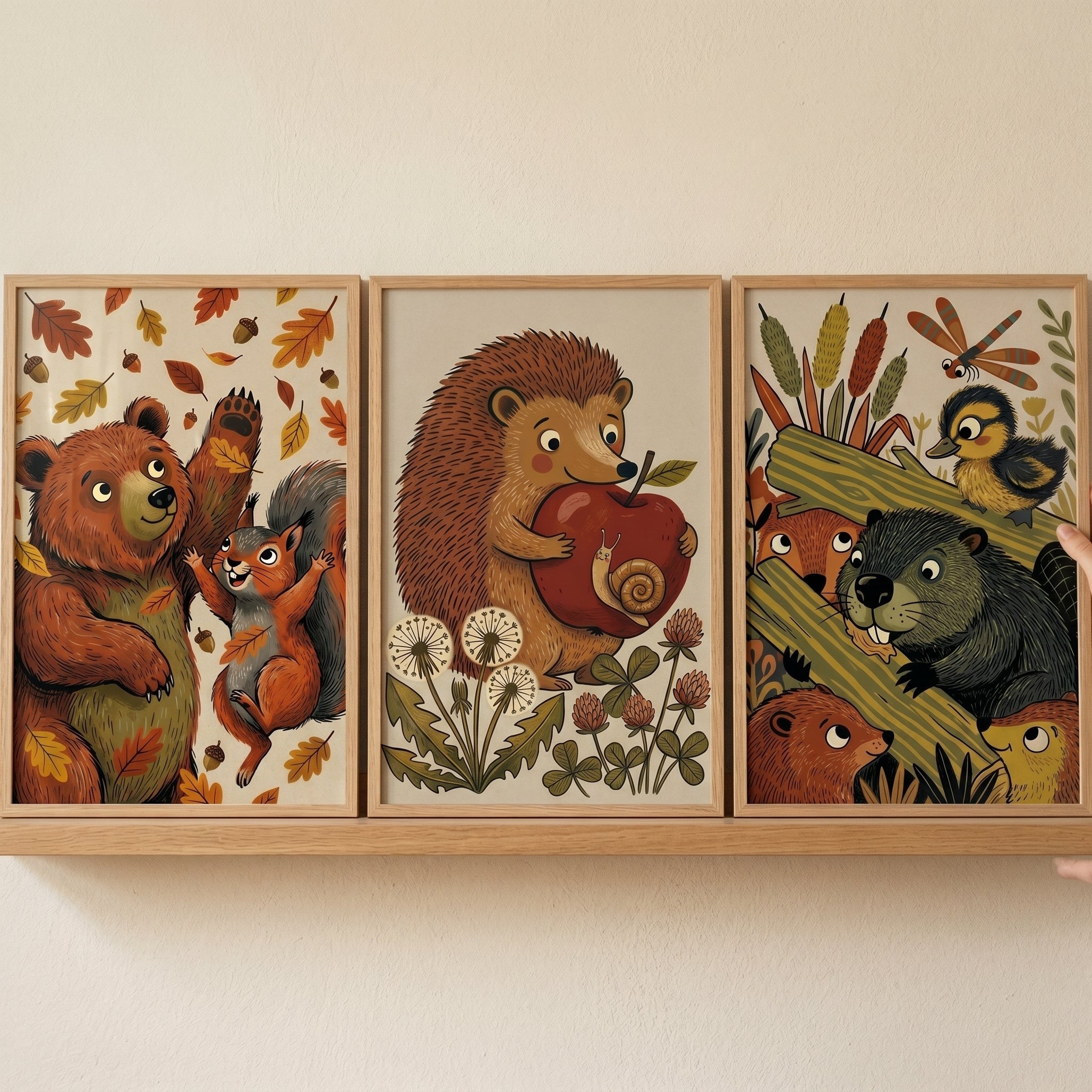 Storybook Style Woodland Animals Wall Art Set of 3 - Woodland Friend Trio
