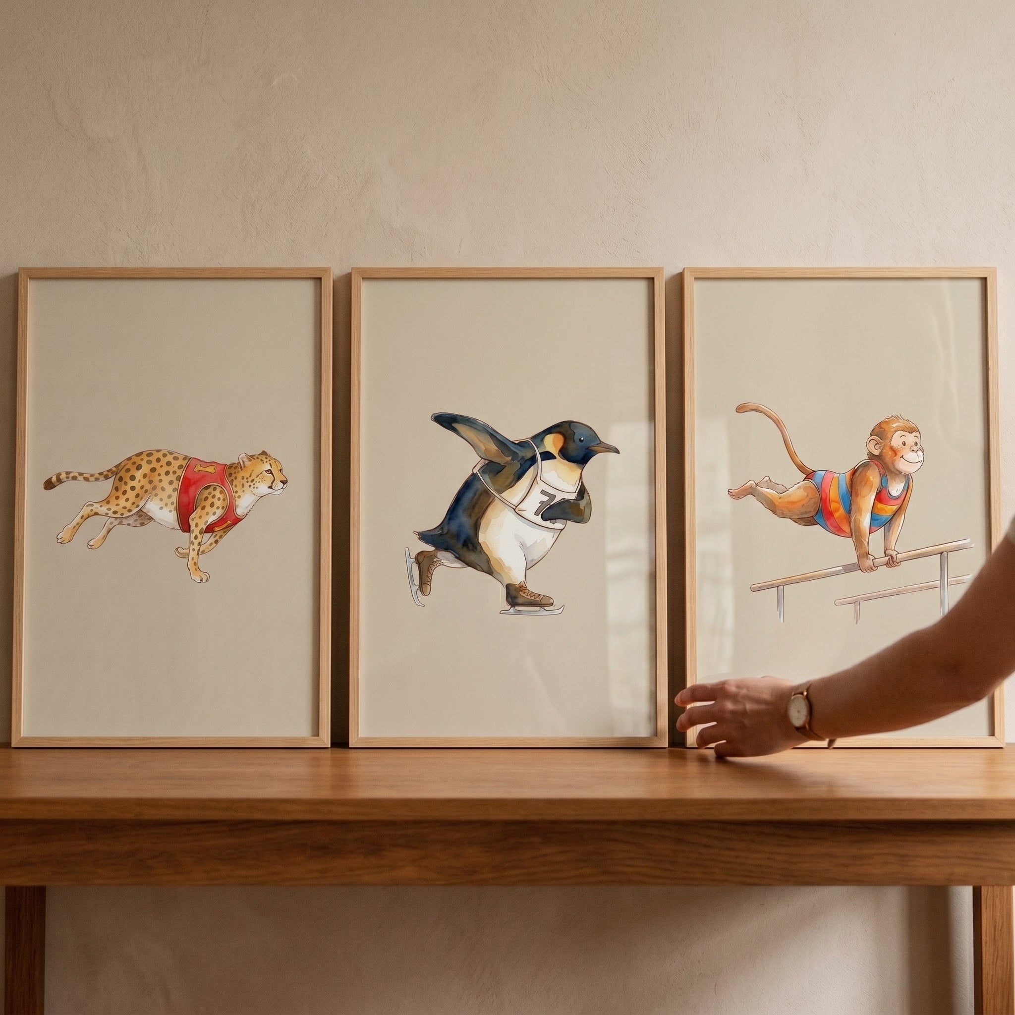Storybook Watercolor Sports Animals Wall Art Set of 3 - Animal Sports Stars