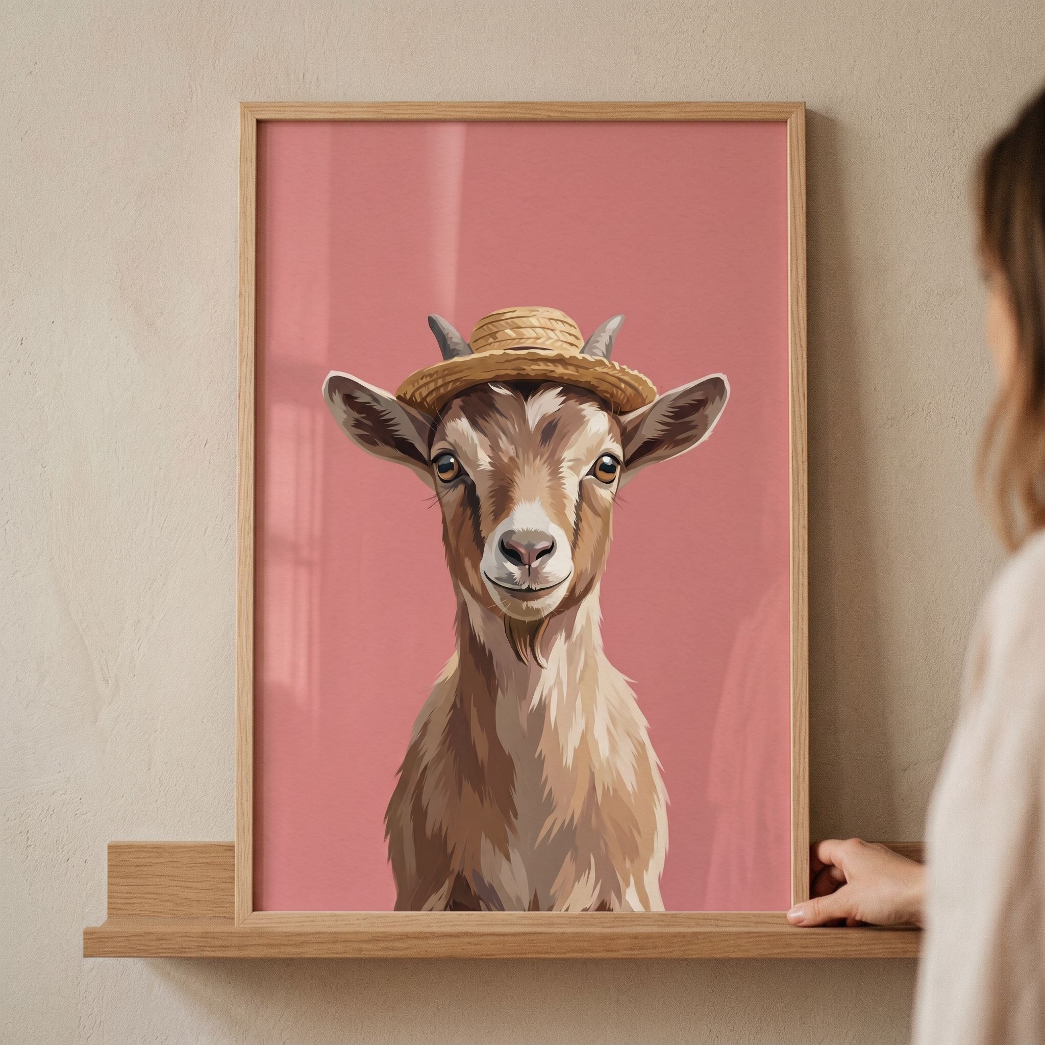Straw Hat Brown Goat Wall Art - Dapper Straw Goat