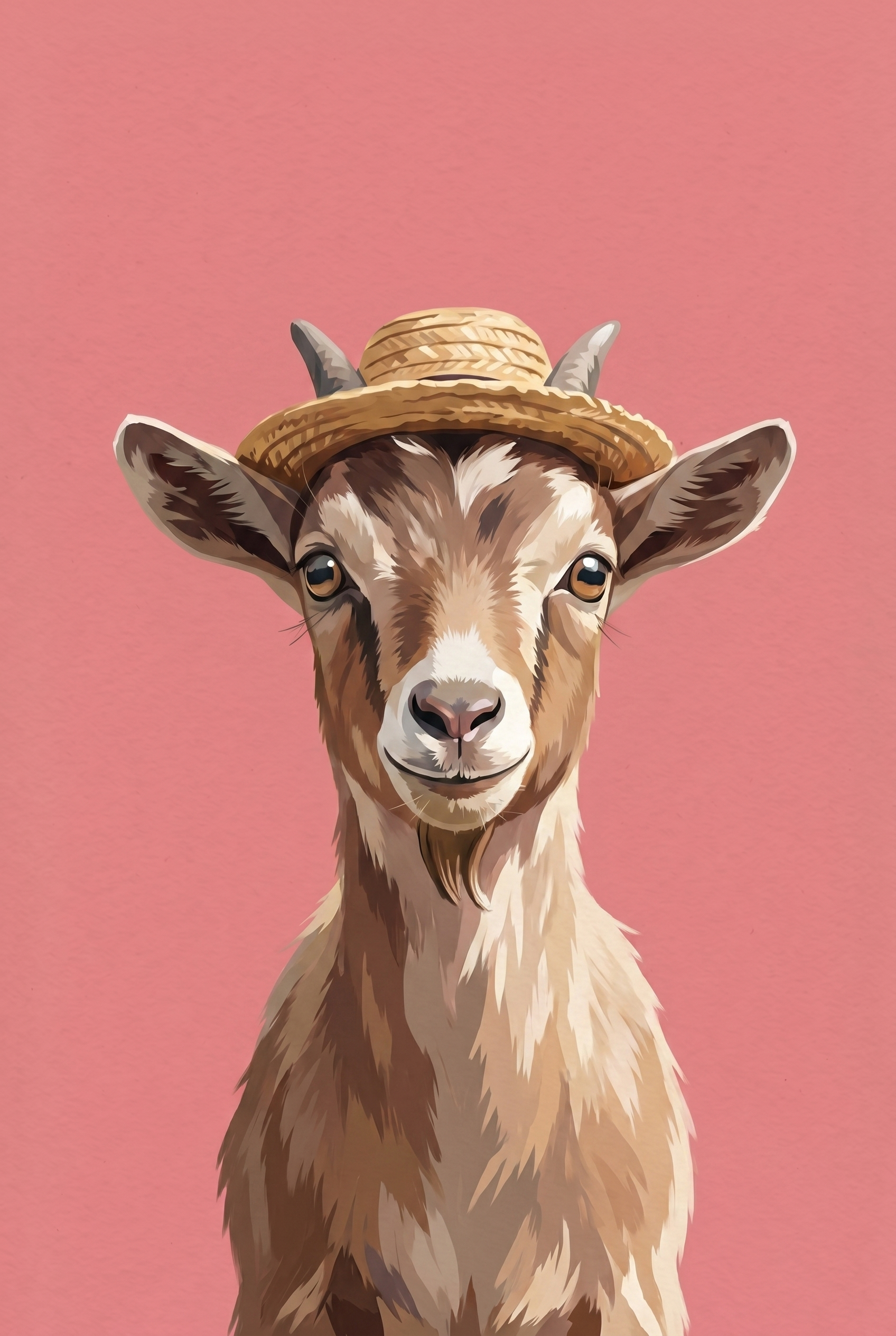 Straw Hat Brown Goat Wall Art - Dapper Straw Goat