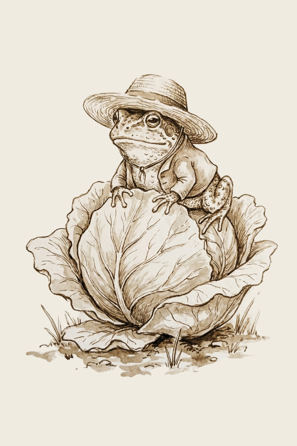 Straw Hat Garden Frog Wall Art - Gentleman Garden Toad