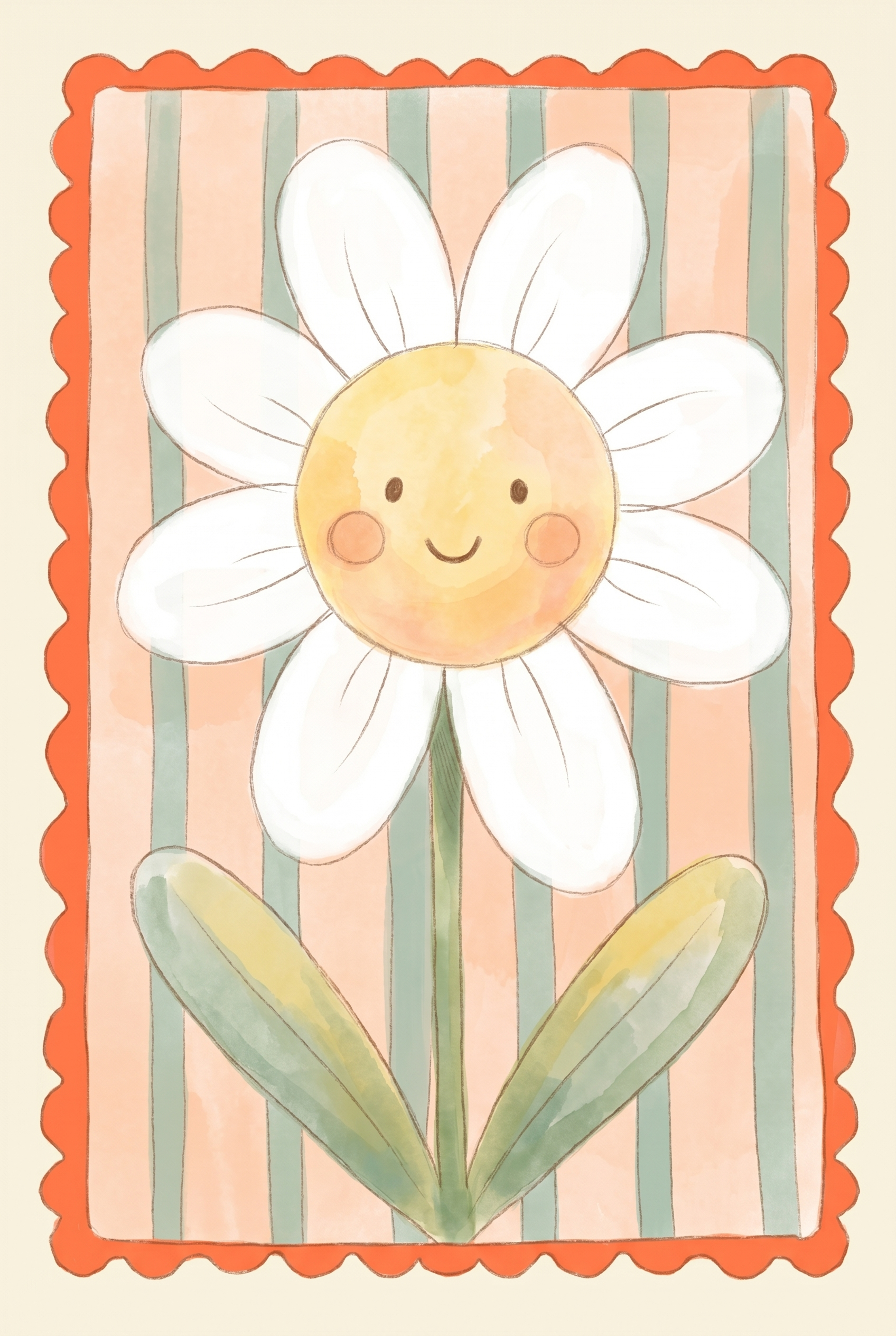 Striped Background Daisy Flower Wall Art - Happy Daisy Bloom