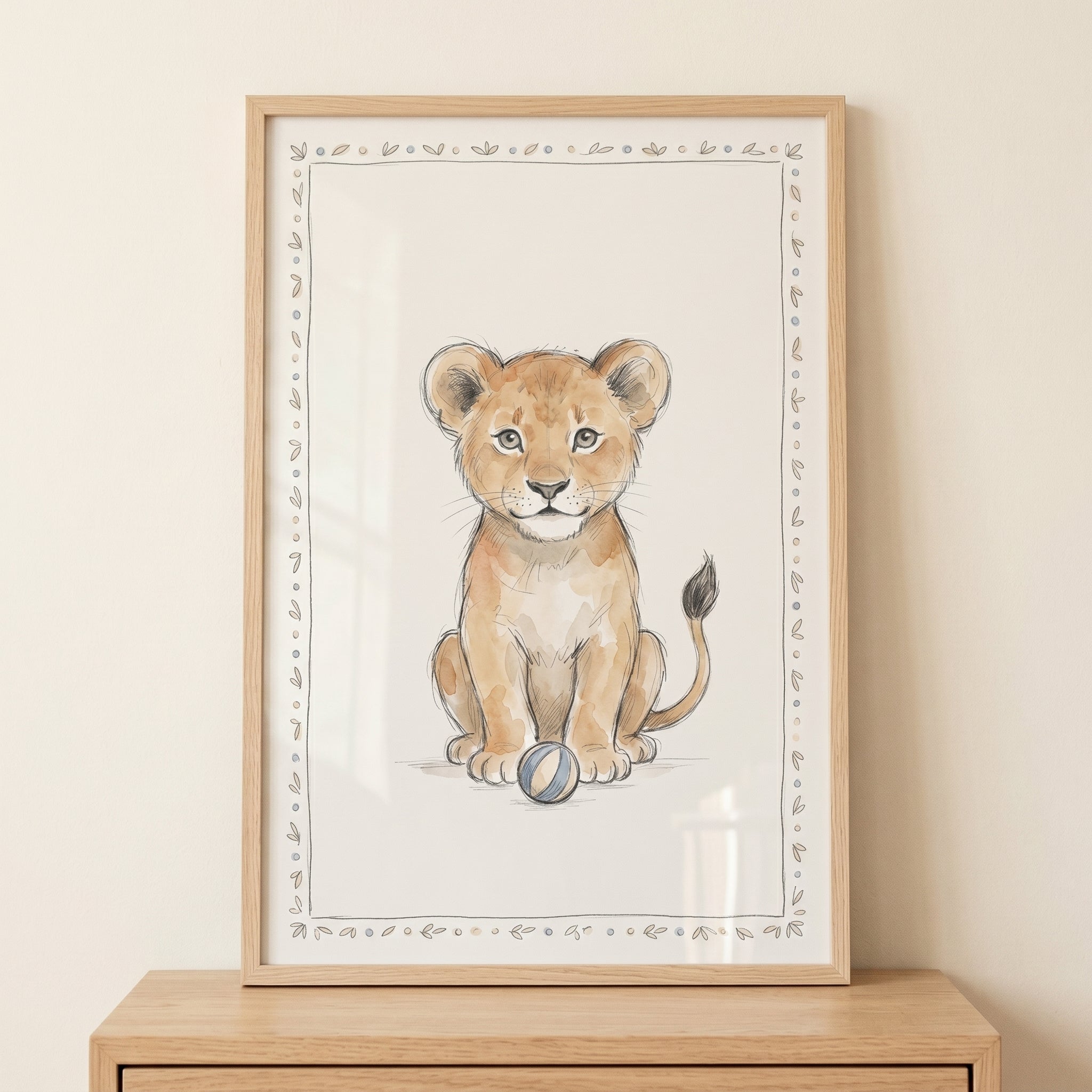 Striped Ball Lion Cub Wall Art - Playful Lion Cub