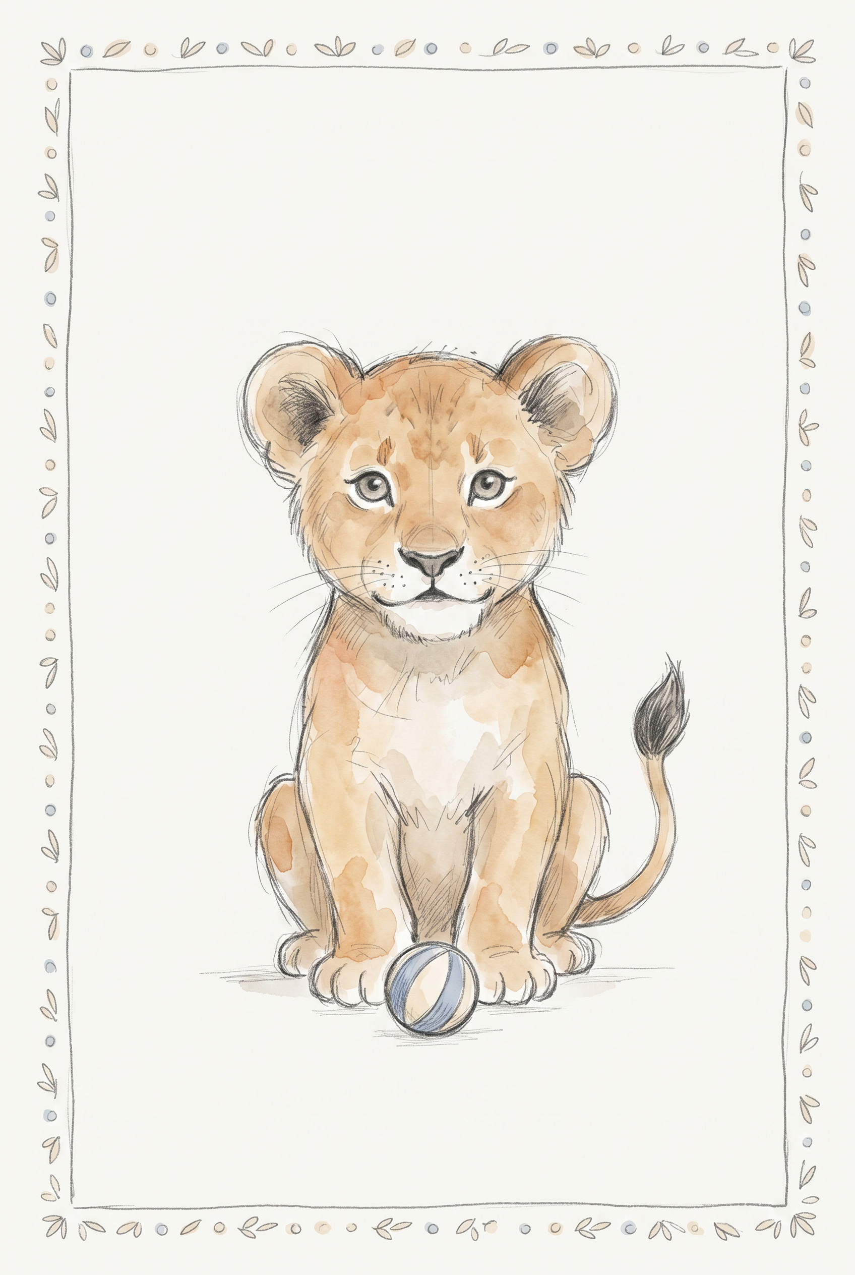 Striped Ball Lion Cub Wall Art - Playful Lion Cub