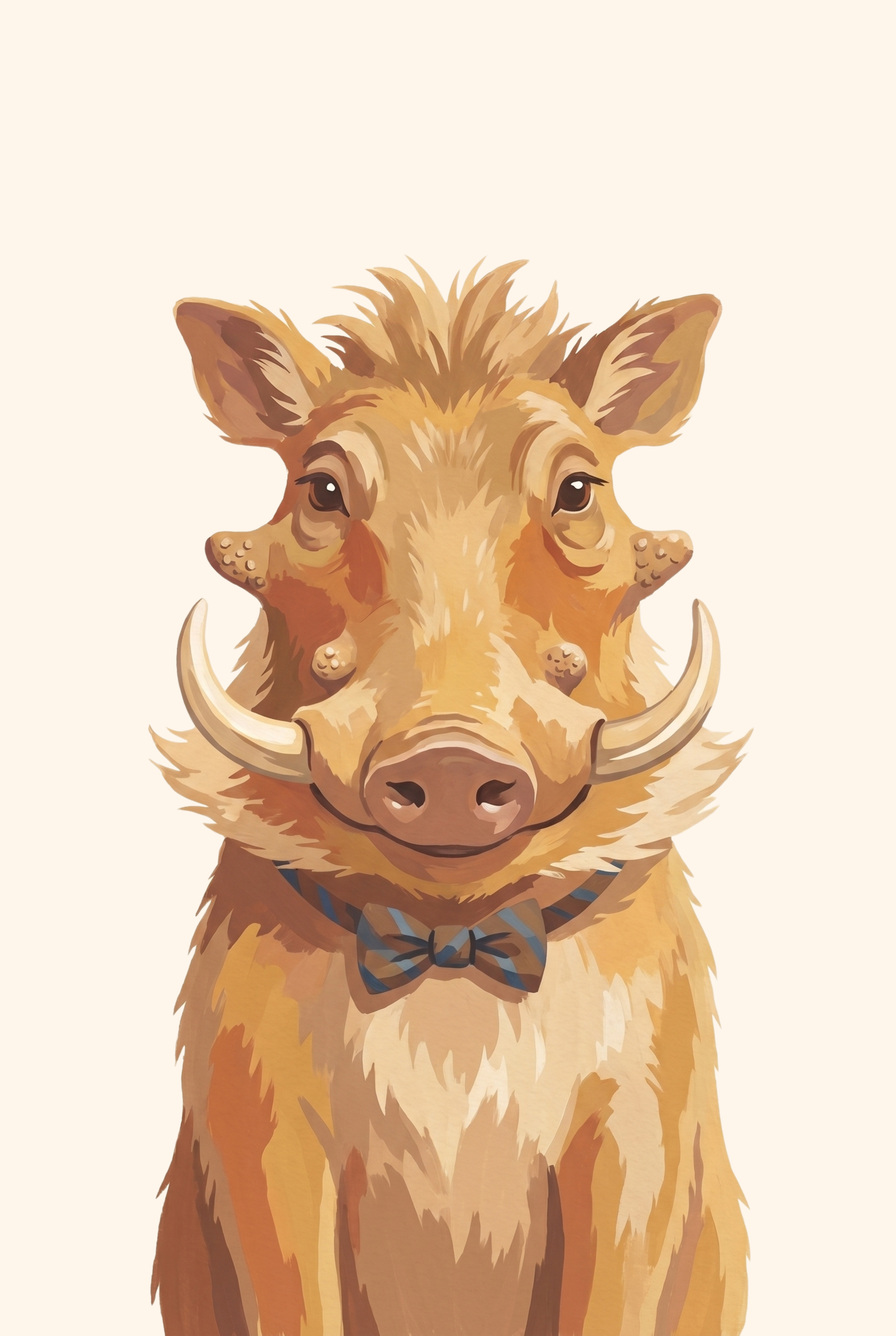 Striped Bow Tie Warthog Wall Art - Sophisticated Wild Boar