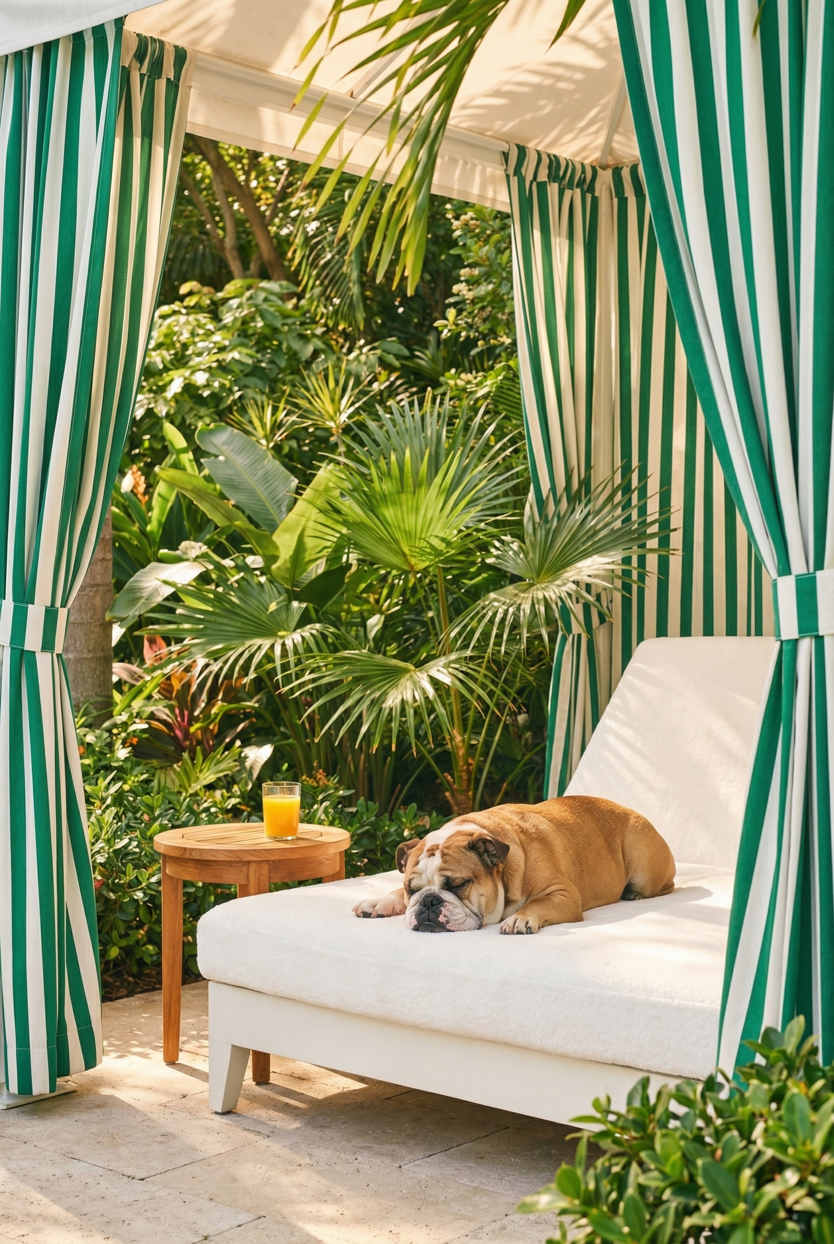 Striped Cabana Sleeping Bulldog Wall Art - Tropical Cabana Nap