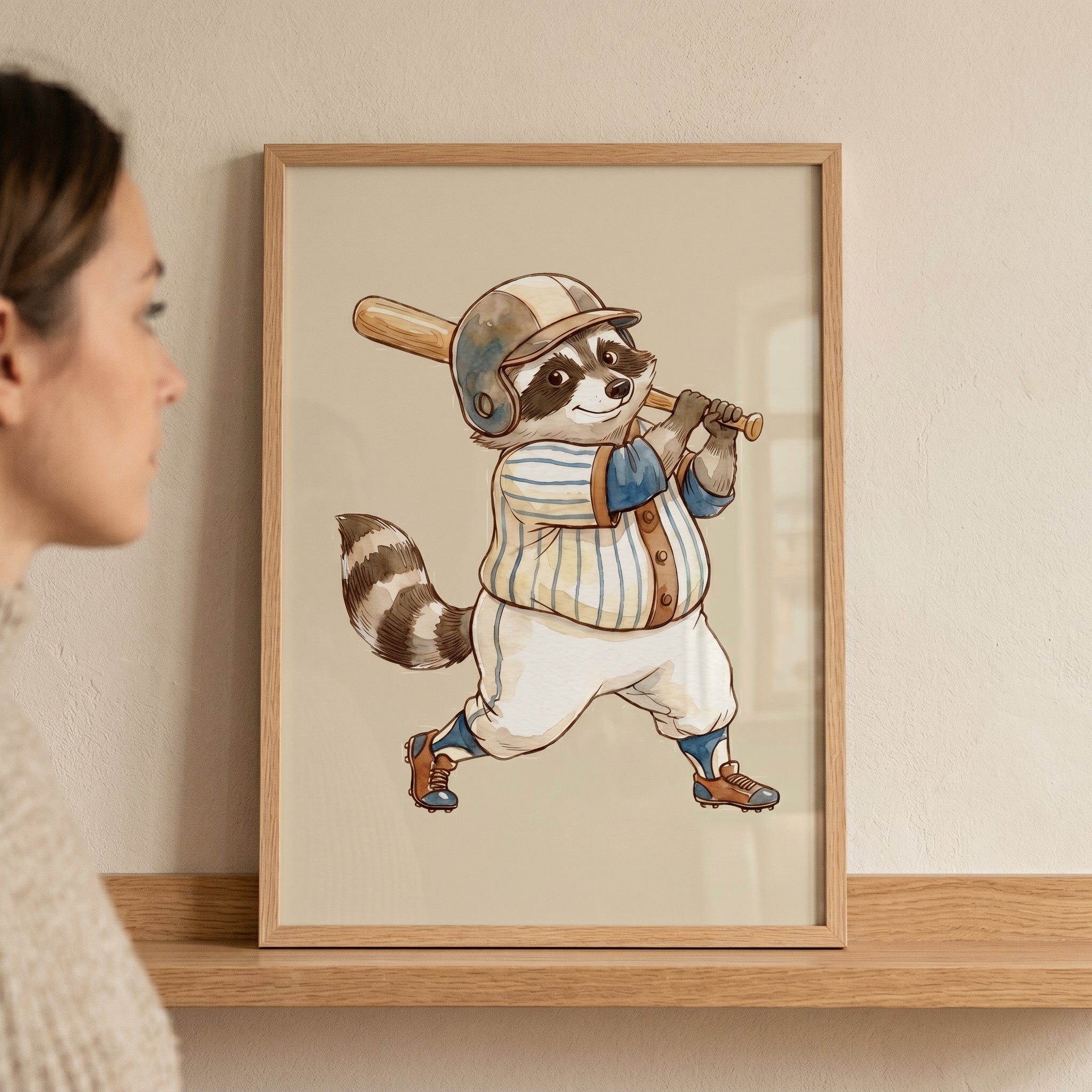 Striped Jersey Baseball Raccoon Print - Baseball Bandit
