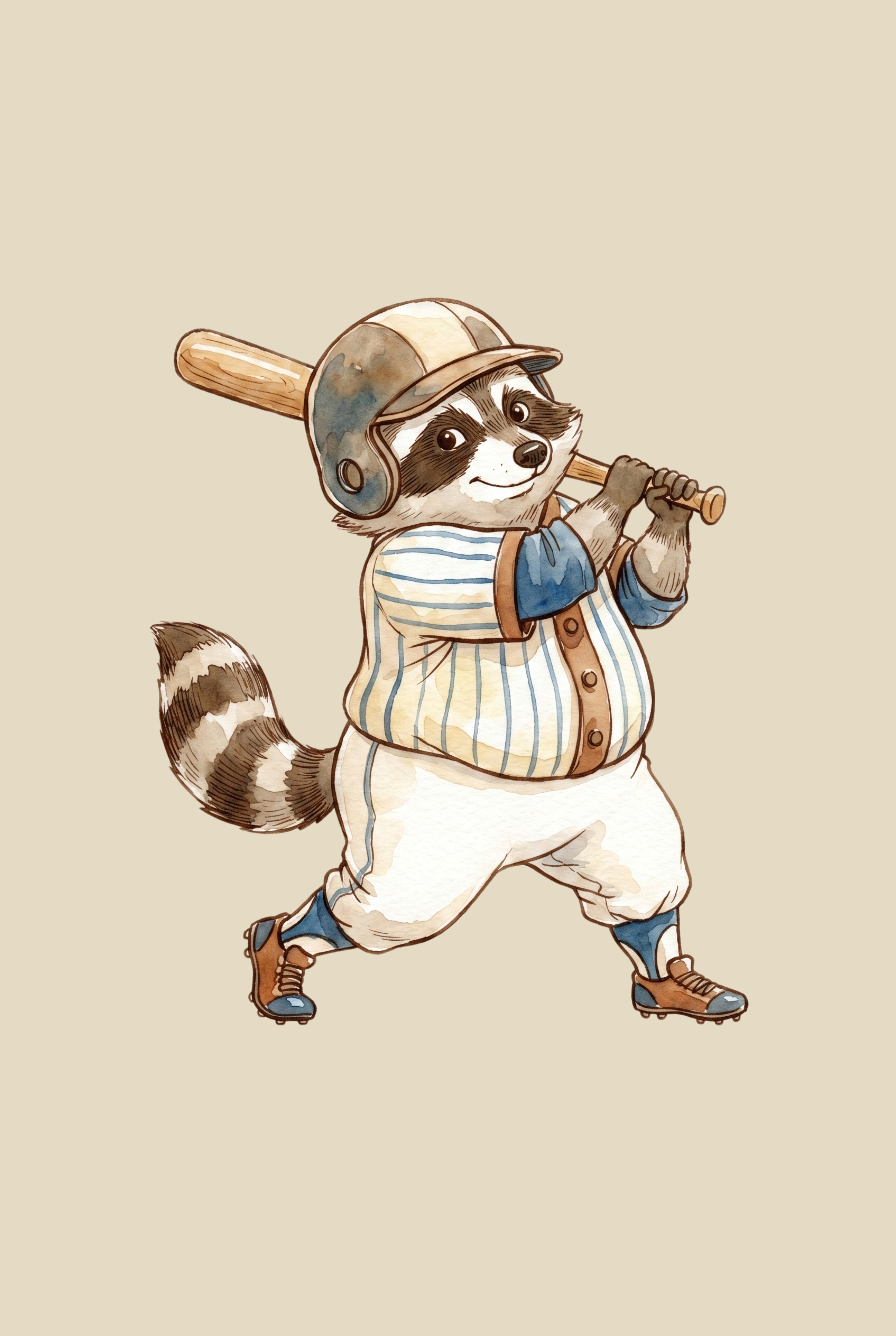 Striped Jersey Baseball Raccoon Print - Baseball Bandit