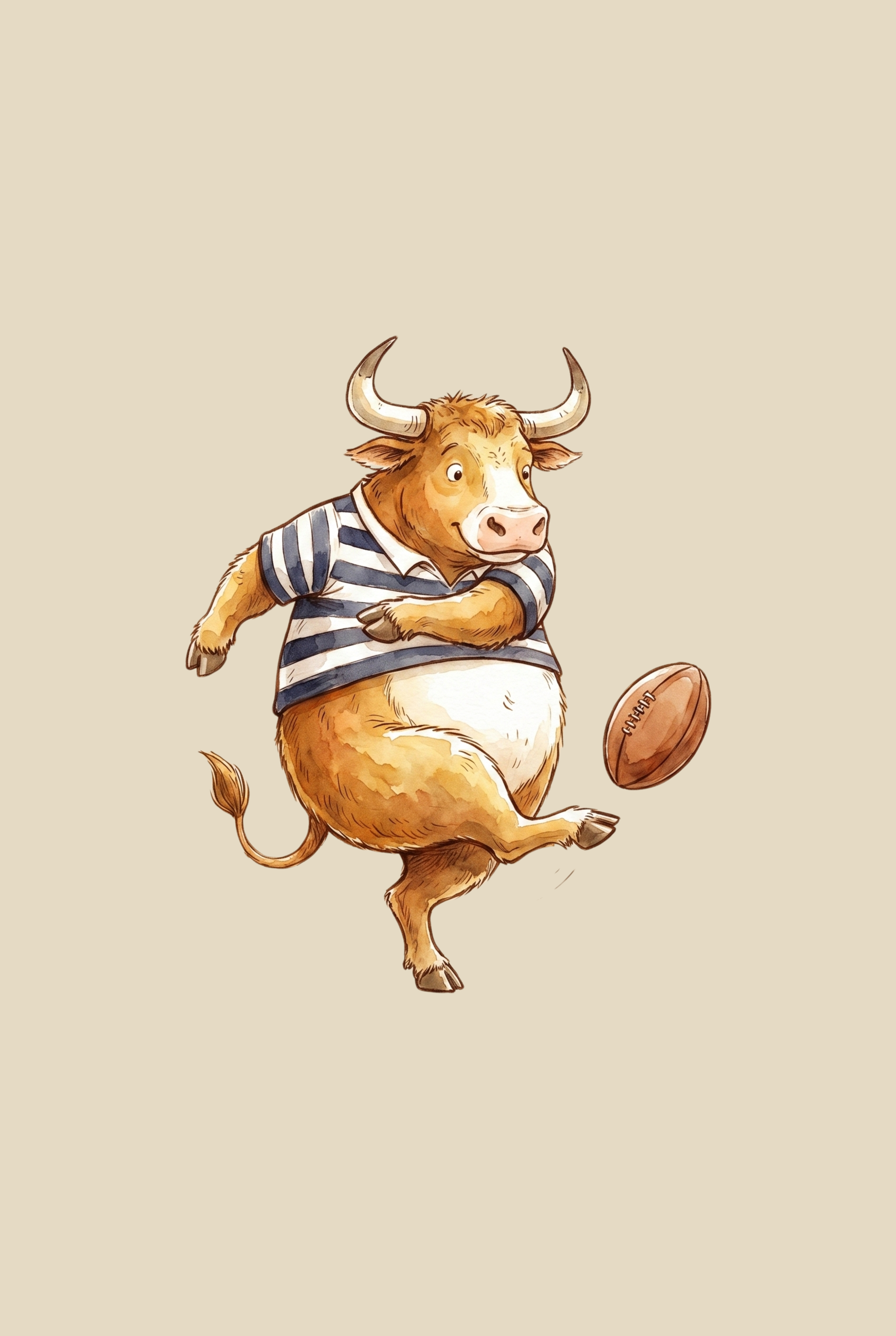 Striped Jersey Kicking Bull Wall Art - Sporty Bull Kicker