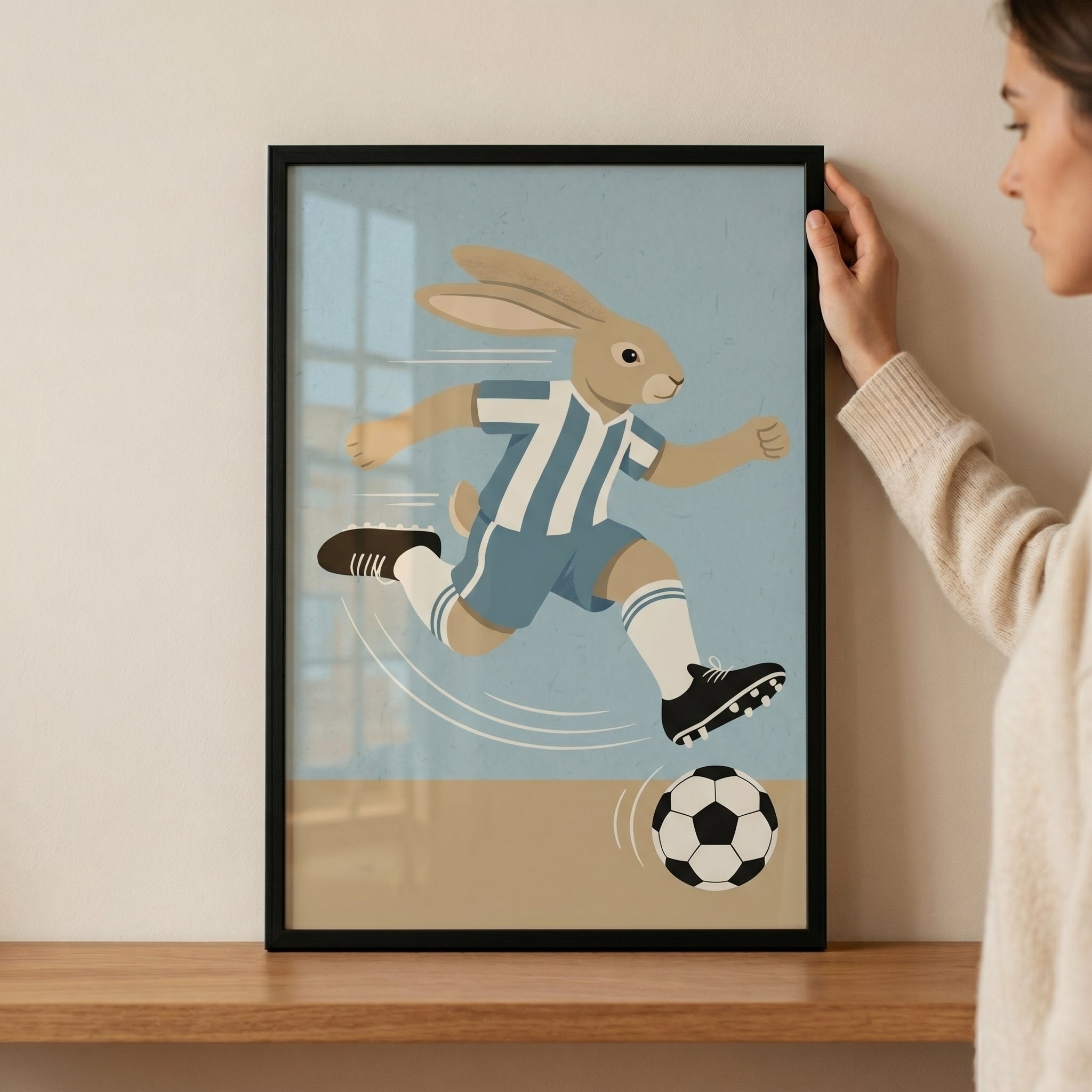Striped Jersey Soccer Rabbit Wall Art - Speedy Bunny Kick