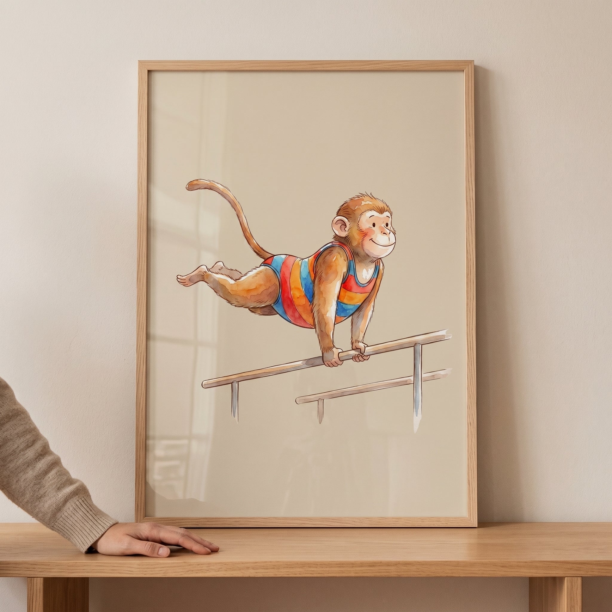 Striped Leotard Gymnast Monkey Wall Art - Monkey Gymnast