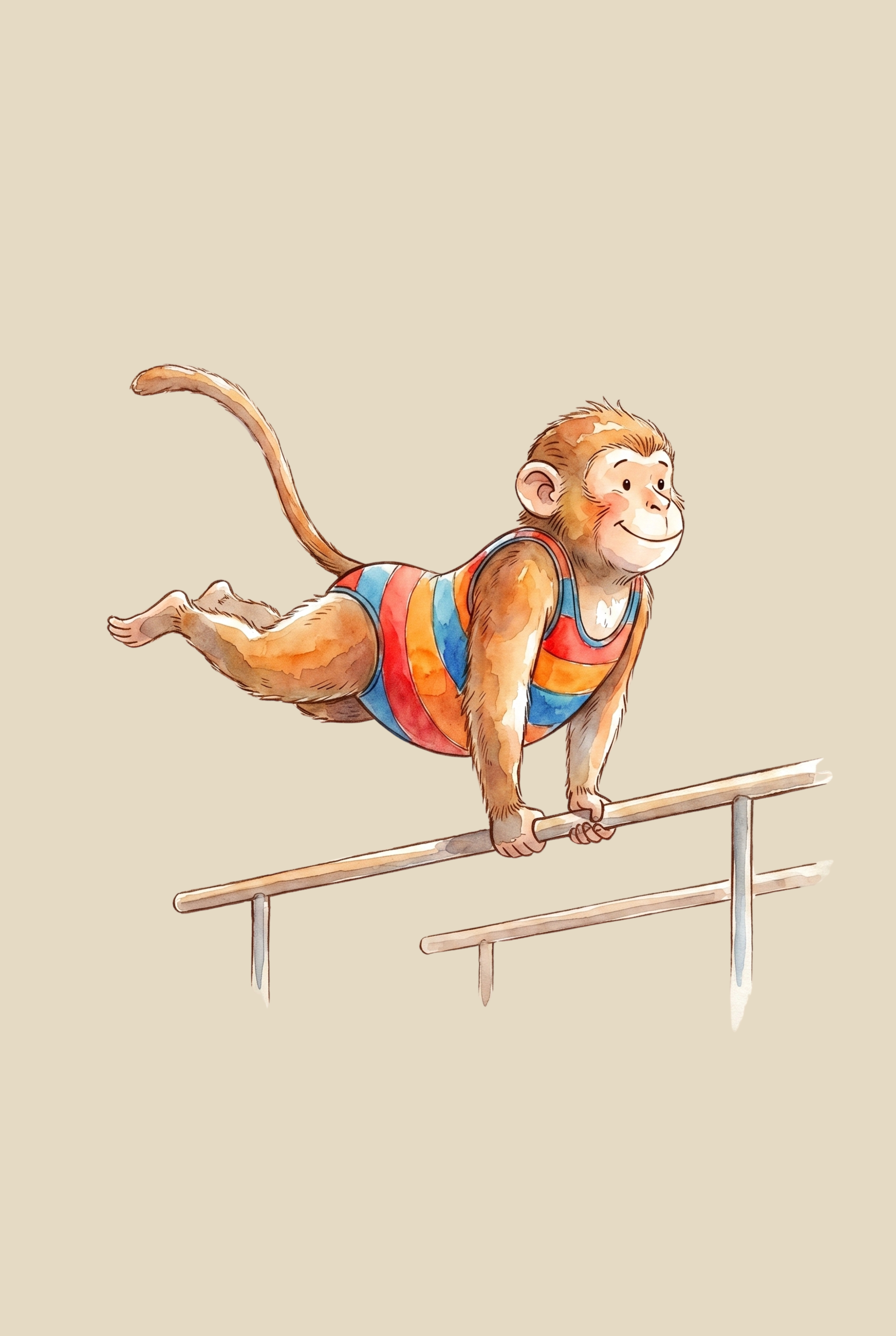 Striped Leotard Gymnast Monkey Wall Art - Monkey Gymnast