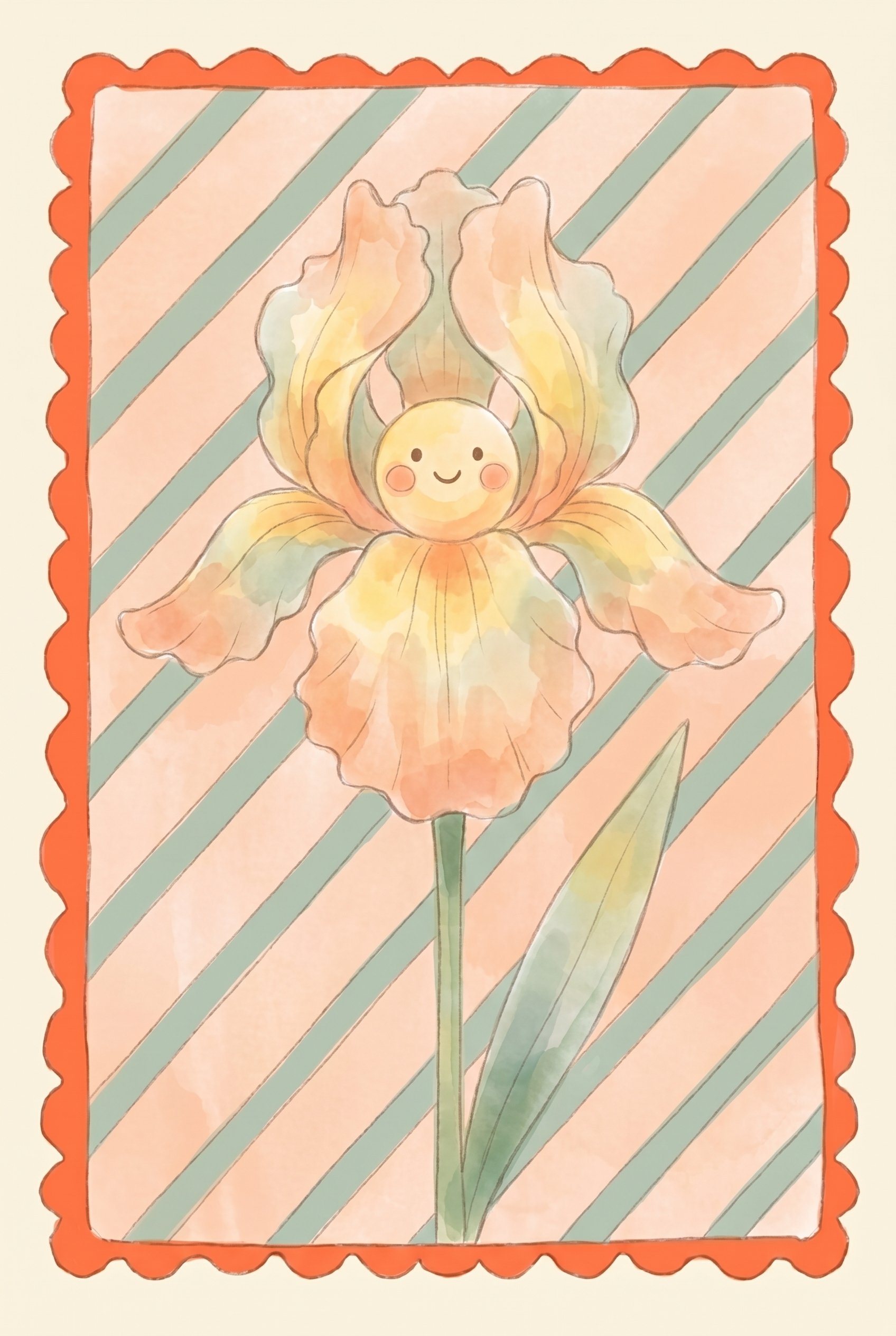 Striped Peach Iris Flower Wall Art - Cheerful Iris Smile