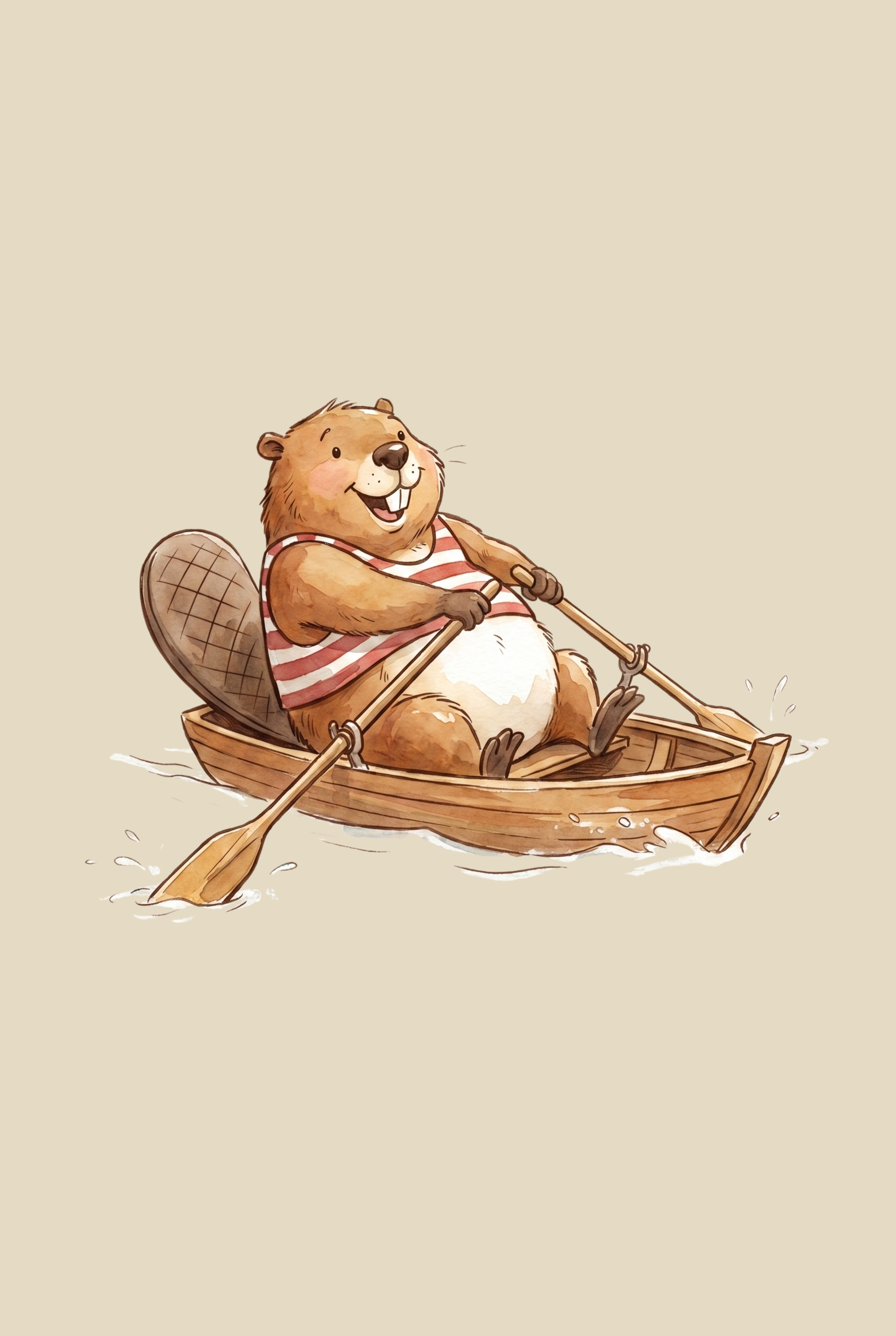 Striped Shirt Rowing Beaver Wall Art - Rowing River Beaver