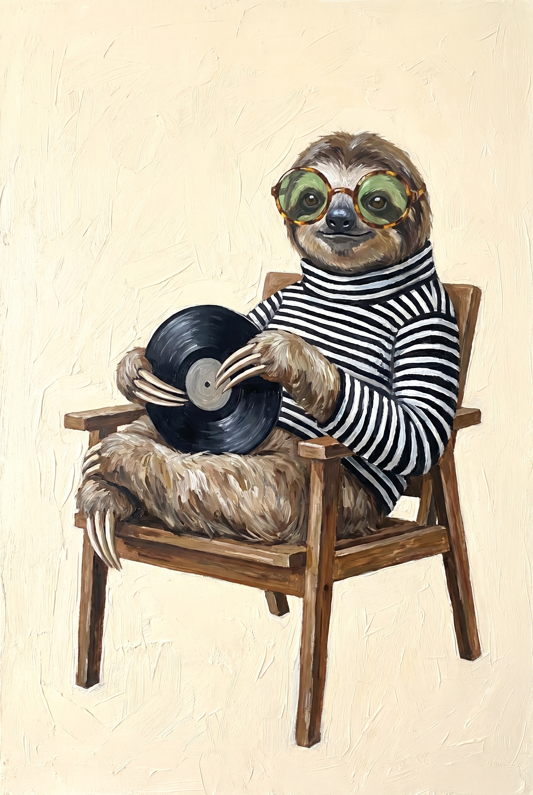 Striped Sweater Wearing Sloth Wall Art - Vinyl Soul Sloth