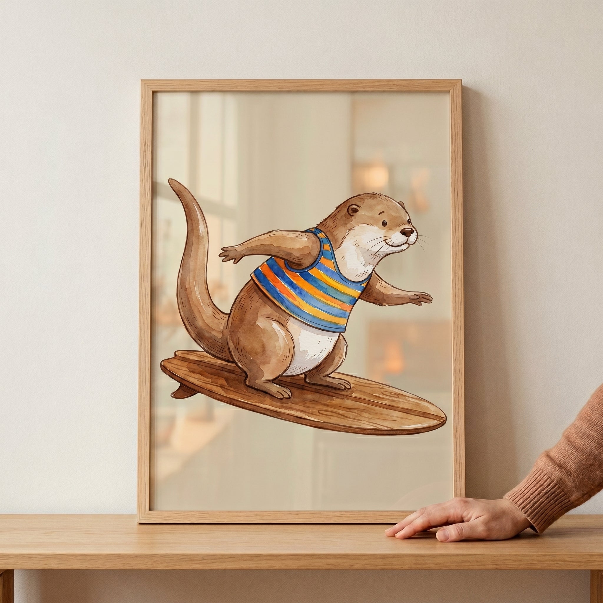 Striped Vest Surfing Otter Artwork - Surfing Otter Buddy