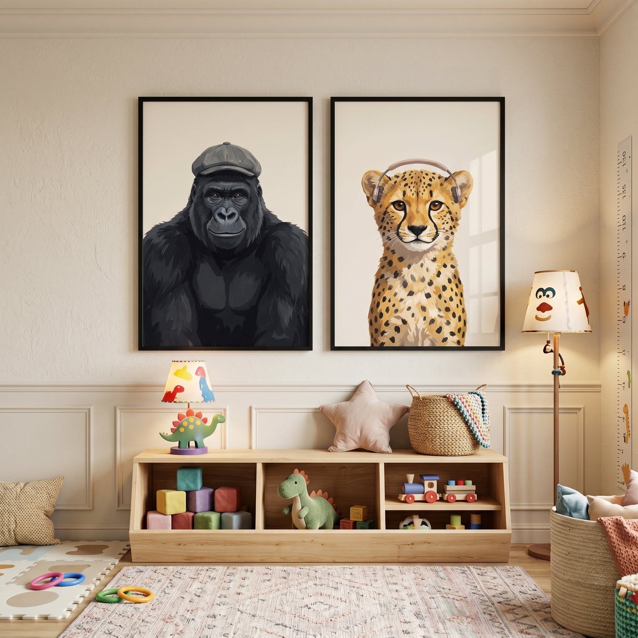 Stylish Dapper Safari Animals Artwork Set of 2 - Urban Jungle Beats