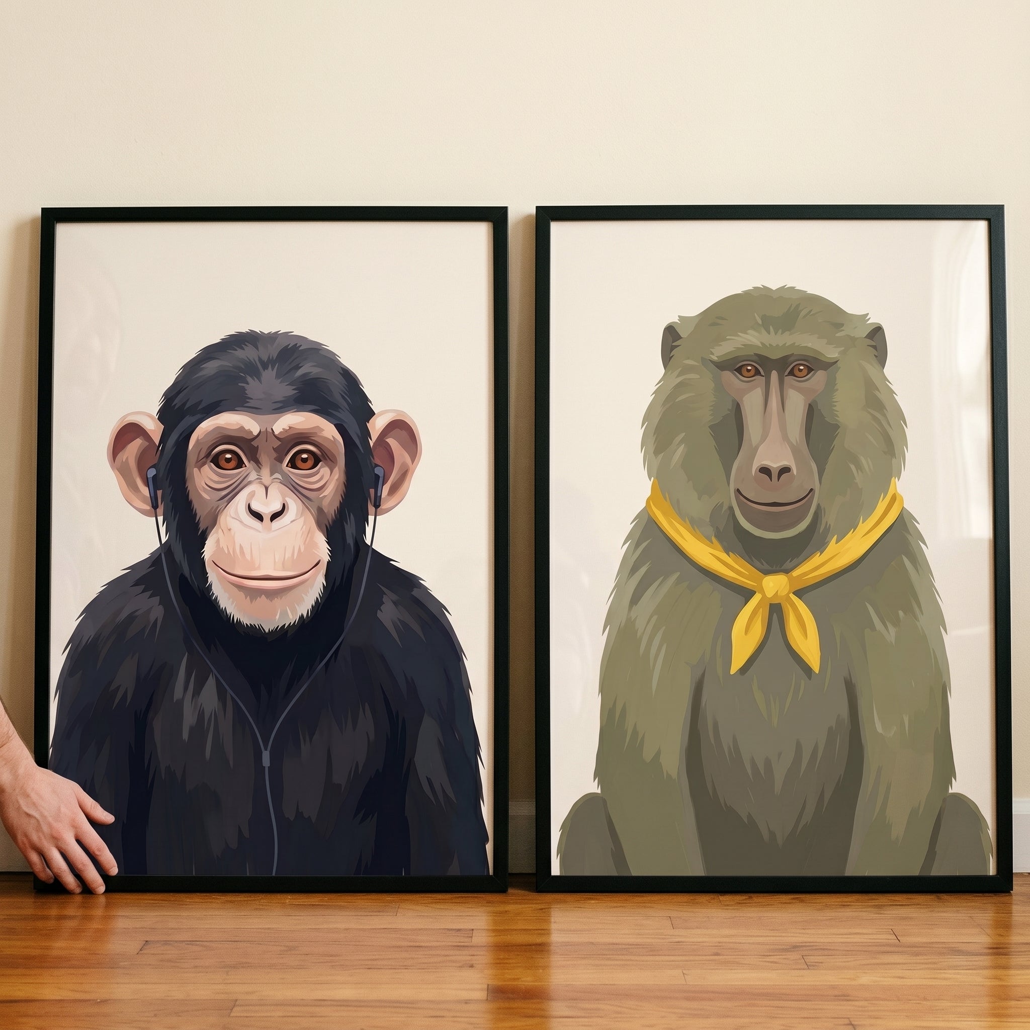 Stylish Monkey Artwork Set of 2 - Modern Simian Style