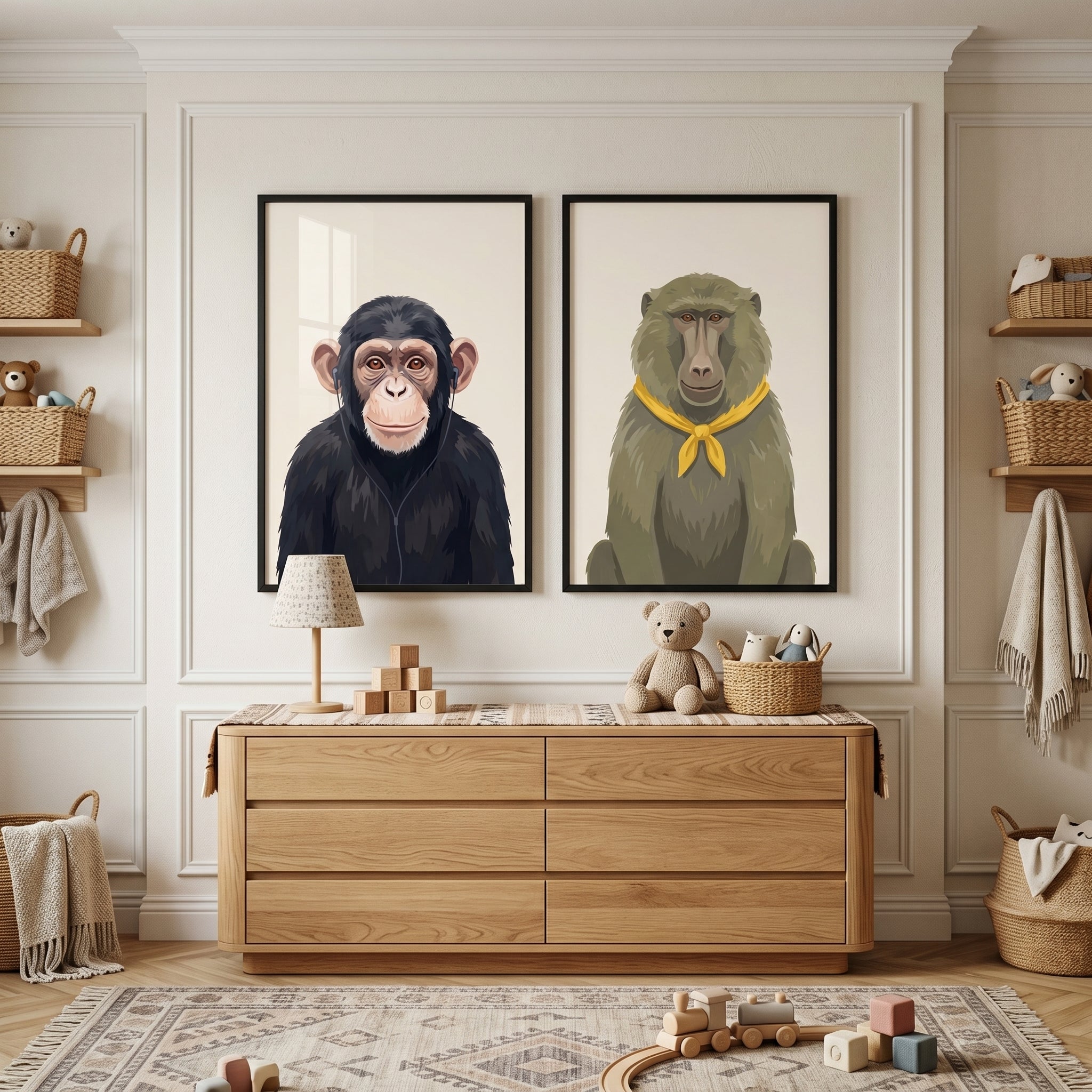 Stylish Monkey Artwork Set of 2 - Modern Simian Style