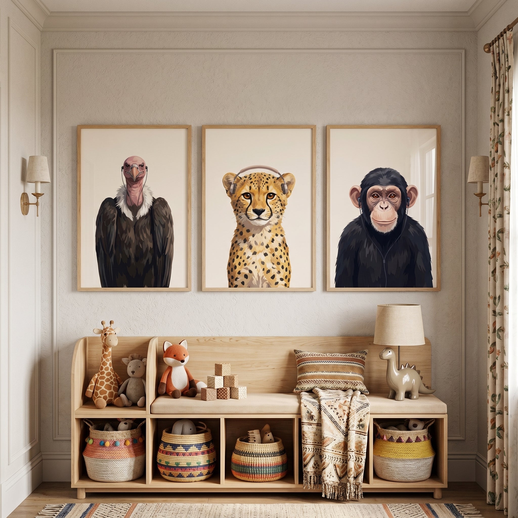Stylish Music Listening Animal Print Set of 3 - Wild Beats Trio