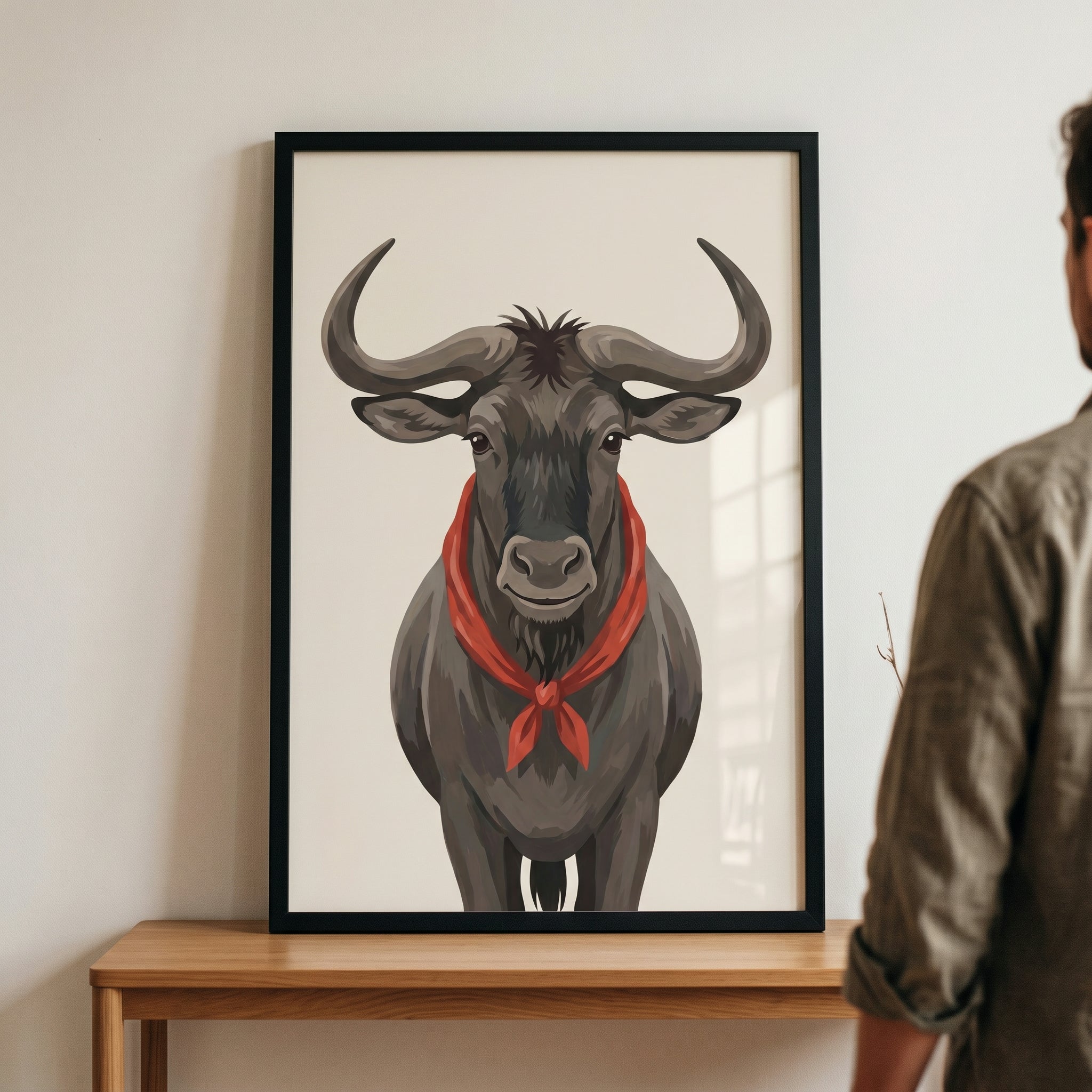 Stylish Red Bandana Wildebeest Wall Art - The Dapper Gnu