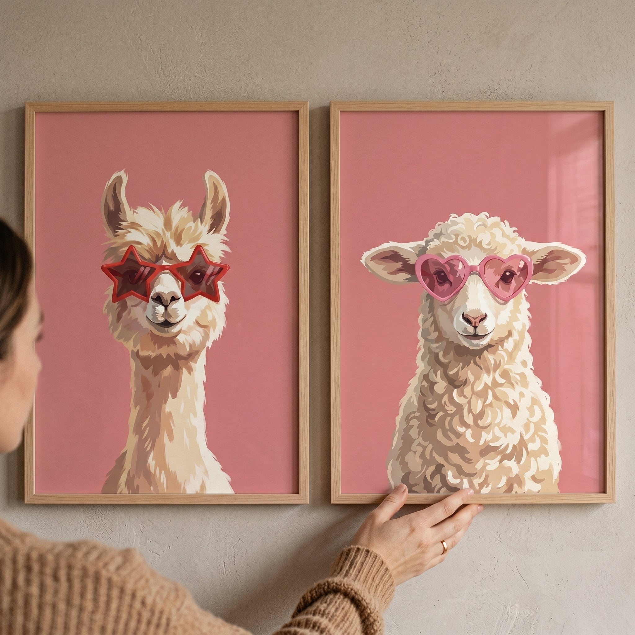 Stylized Eyewear Farm Animal Wall Art Set of 2 - Funky Woolly Pals