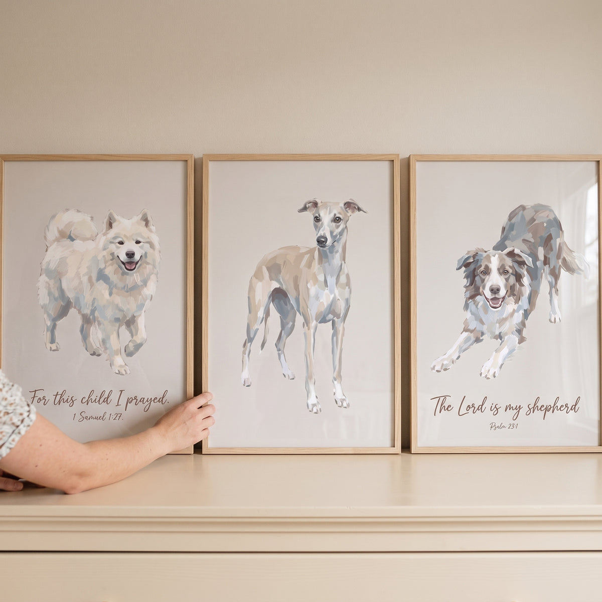 Subtle Oatmeal Pet Dogs Wall Art Set of 3 - Sacred Canine Art