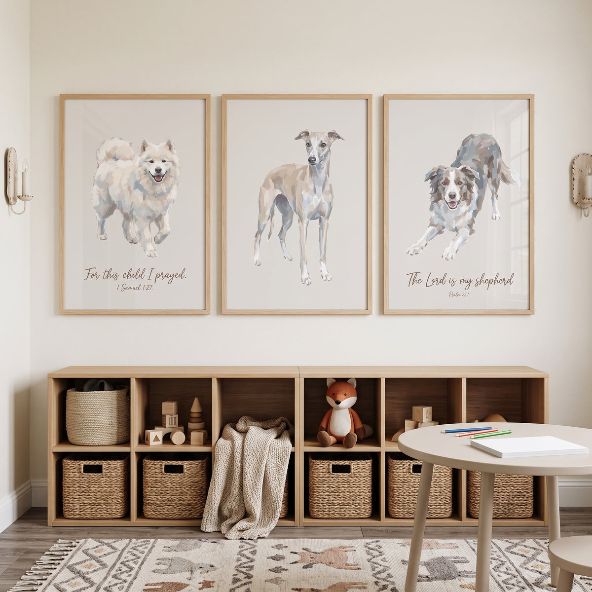 Subtle Oatmeal Pet Dogs Wall Art Set of 3 - Sacred Canine Art