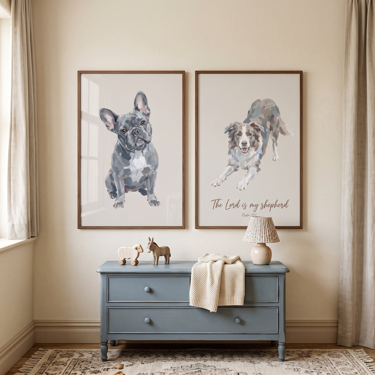 Subtle Painterly Neutral Dogs Wall Art Set of 2 - Faithful Canine Grace