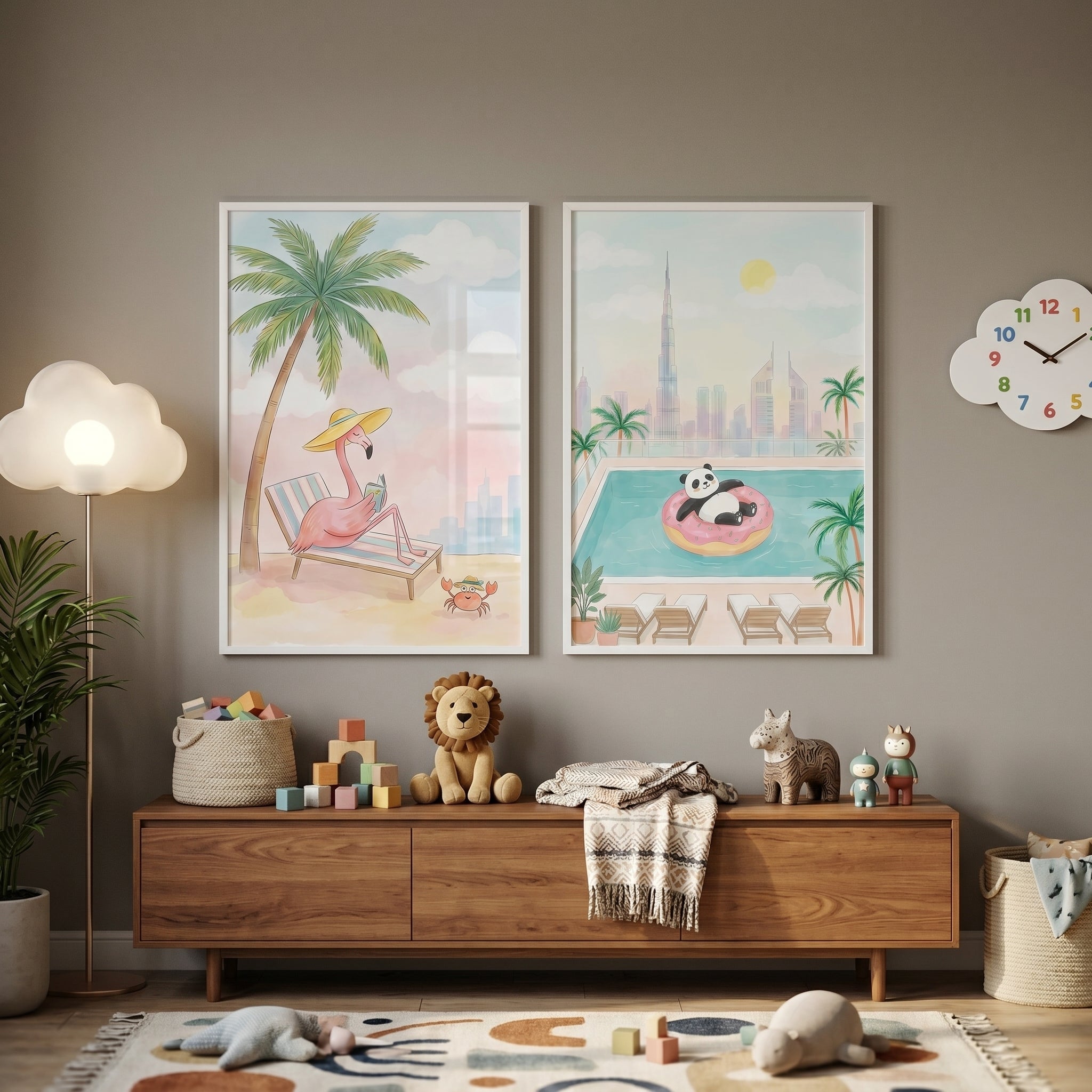 Summer Animal Wall Art Set Of 2 - Tropical Animal Getaway
