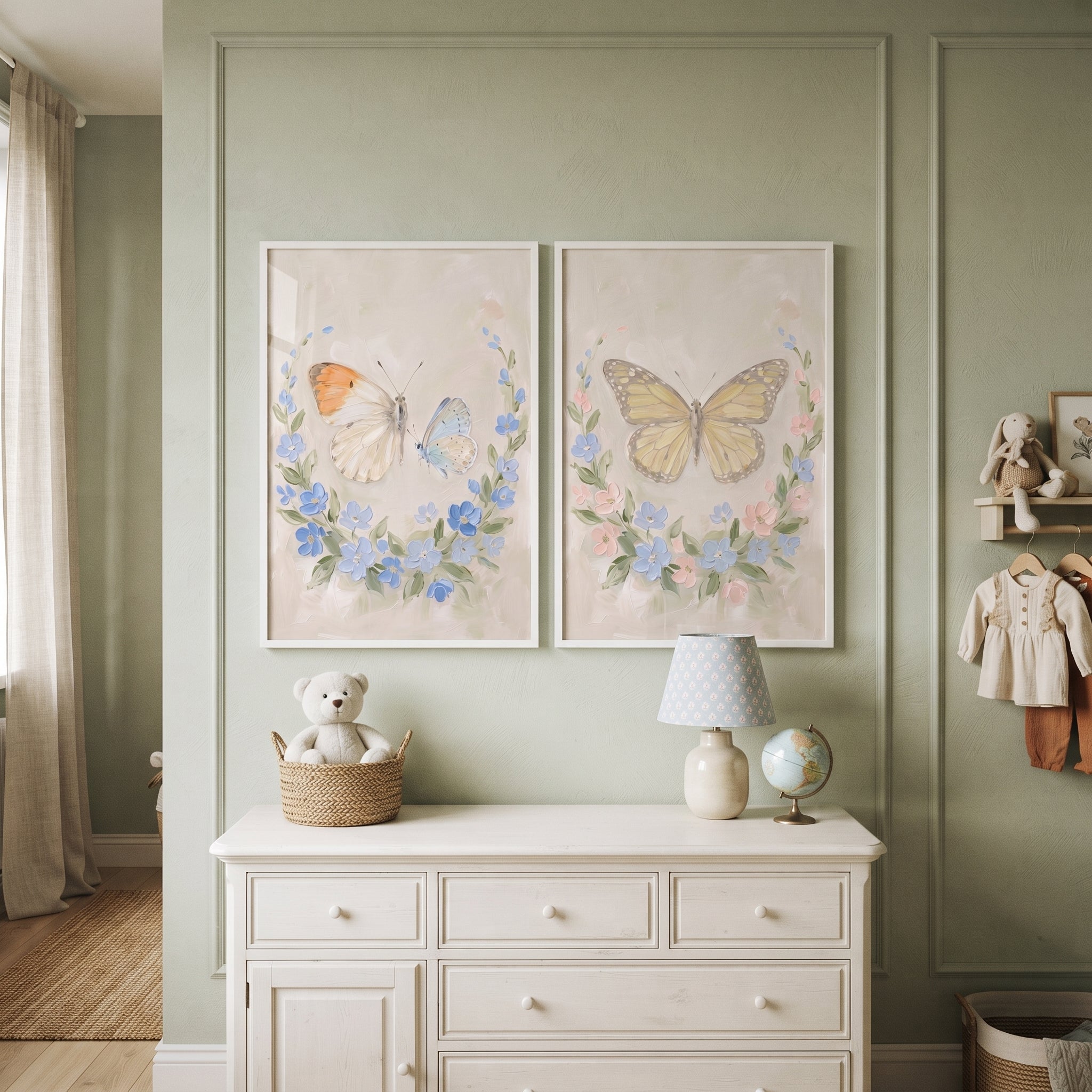Summer Garden Floral Butterfly Wall Art Set of 2 - Delicate Garden Wings