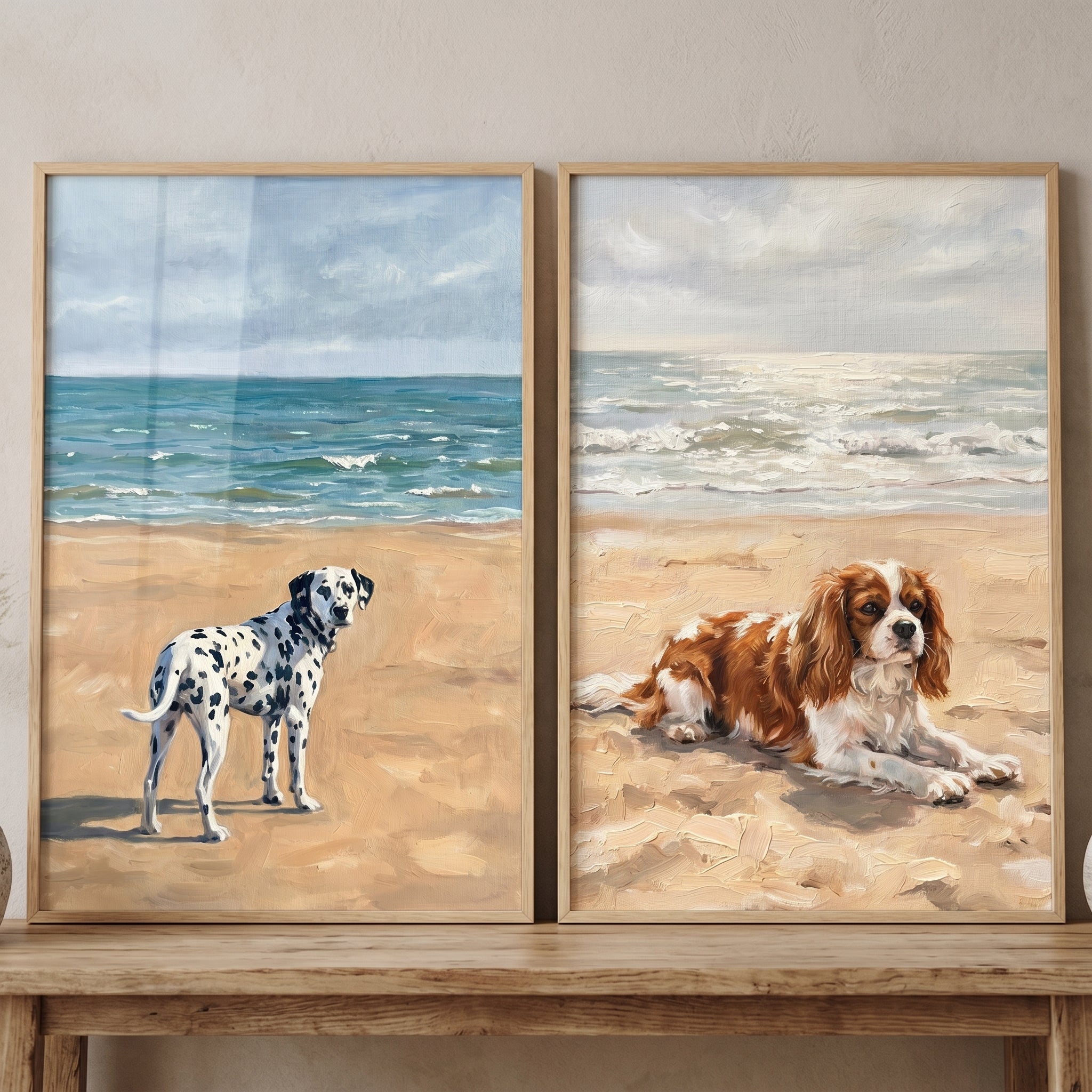 Summer Maritime Sandy Dogs Wall Art Set of 2 - Coastal Canine Pair