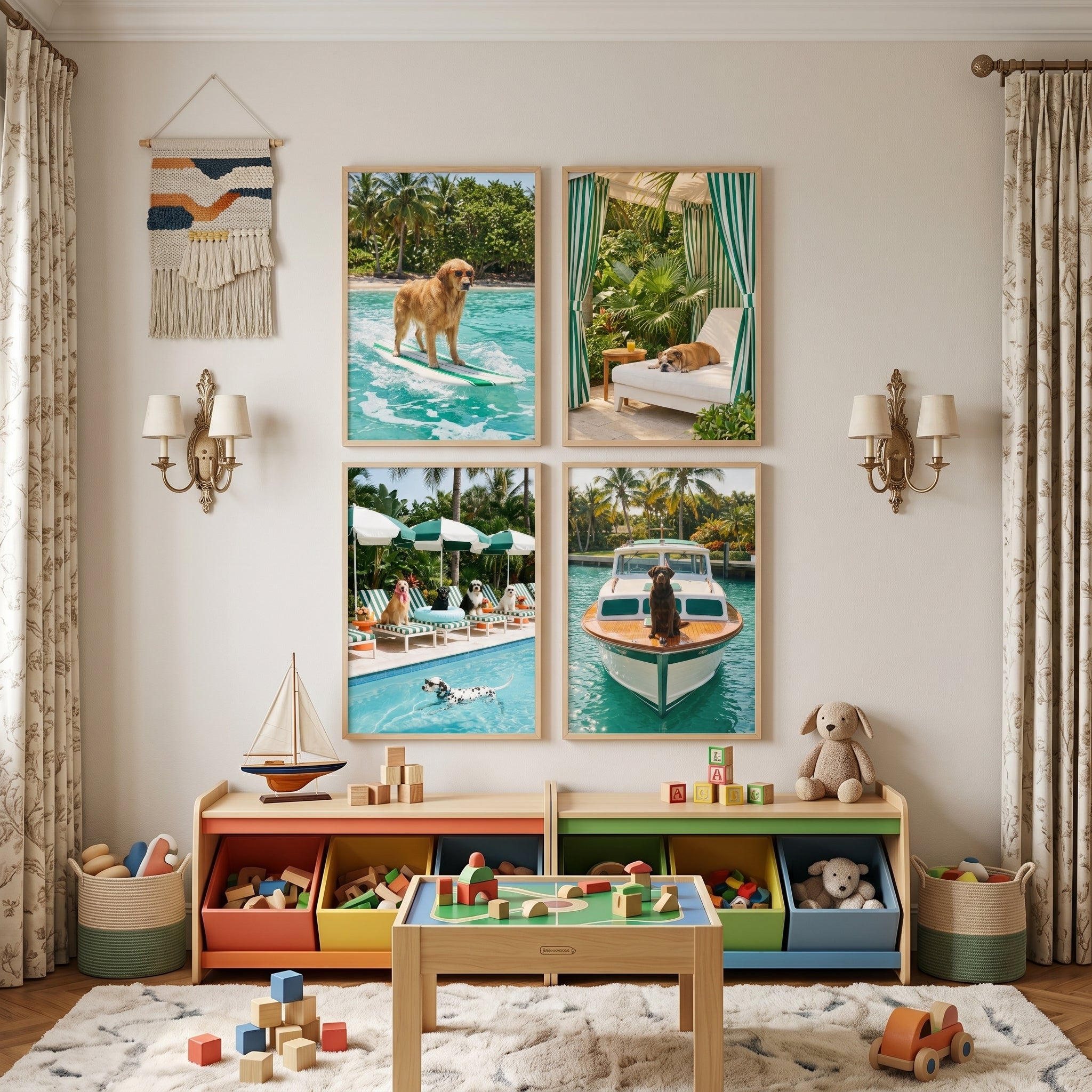 Summer Tropical Dog Wall Art Set of 4 - Posh Pooch Paradise