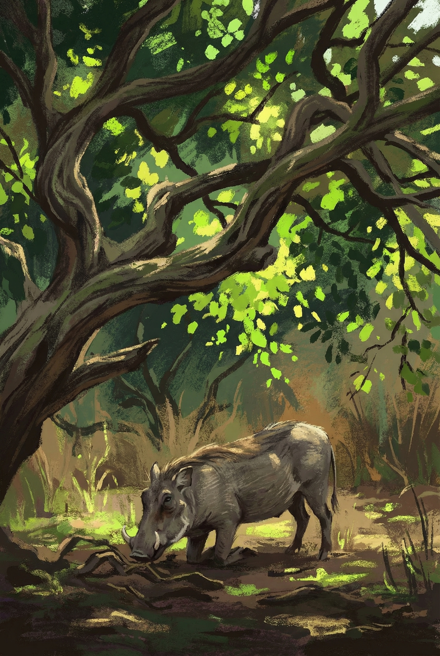 Sun Dappled Forest Warthog Wall Art - Savanna Shade