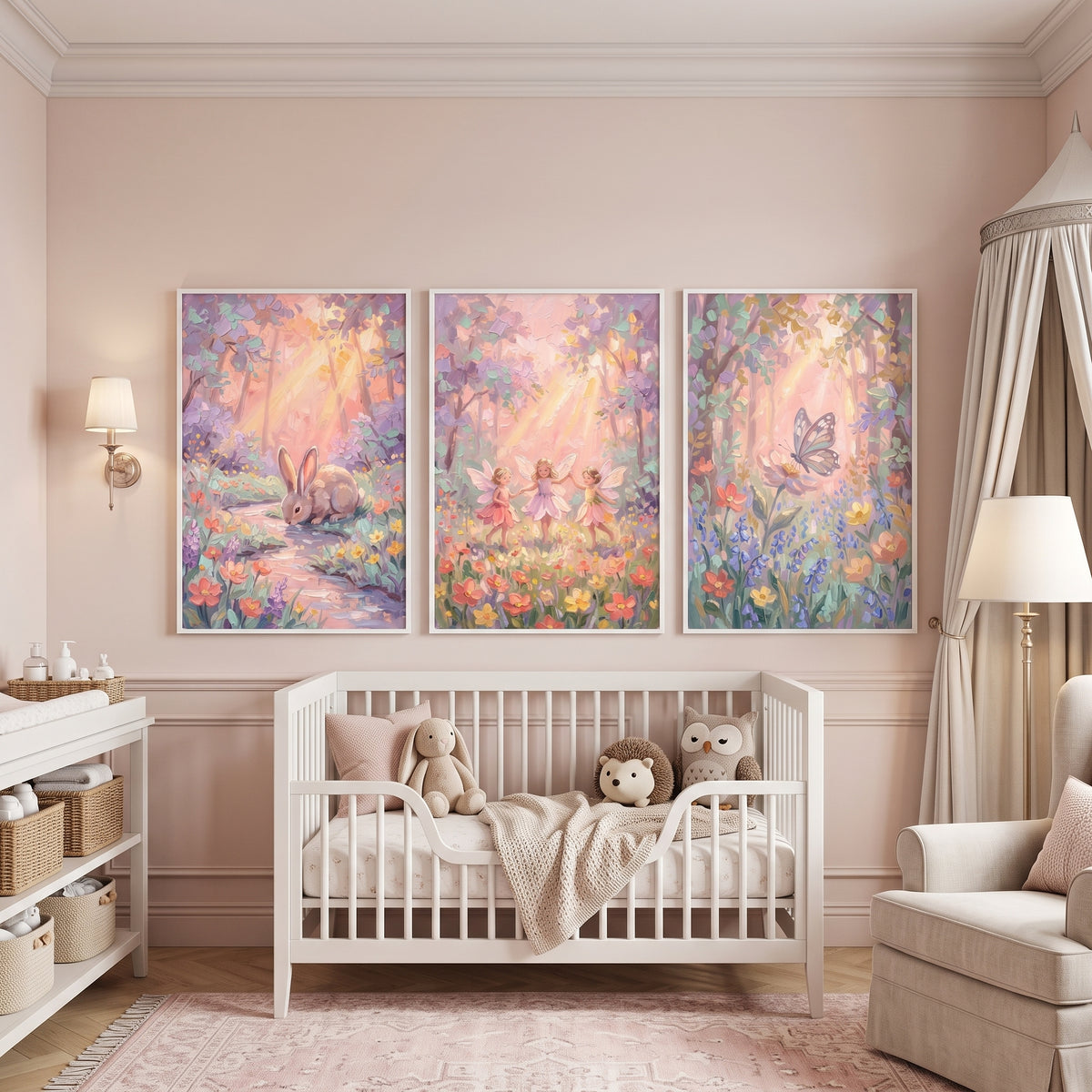 Sun Drenched Pastel Forest Wall Art Set of 3 - Enchanted Forest Dream