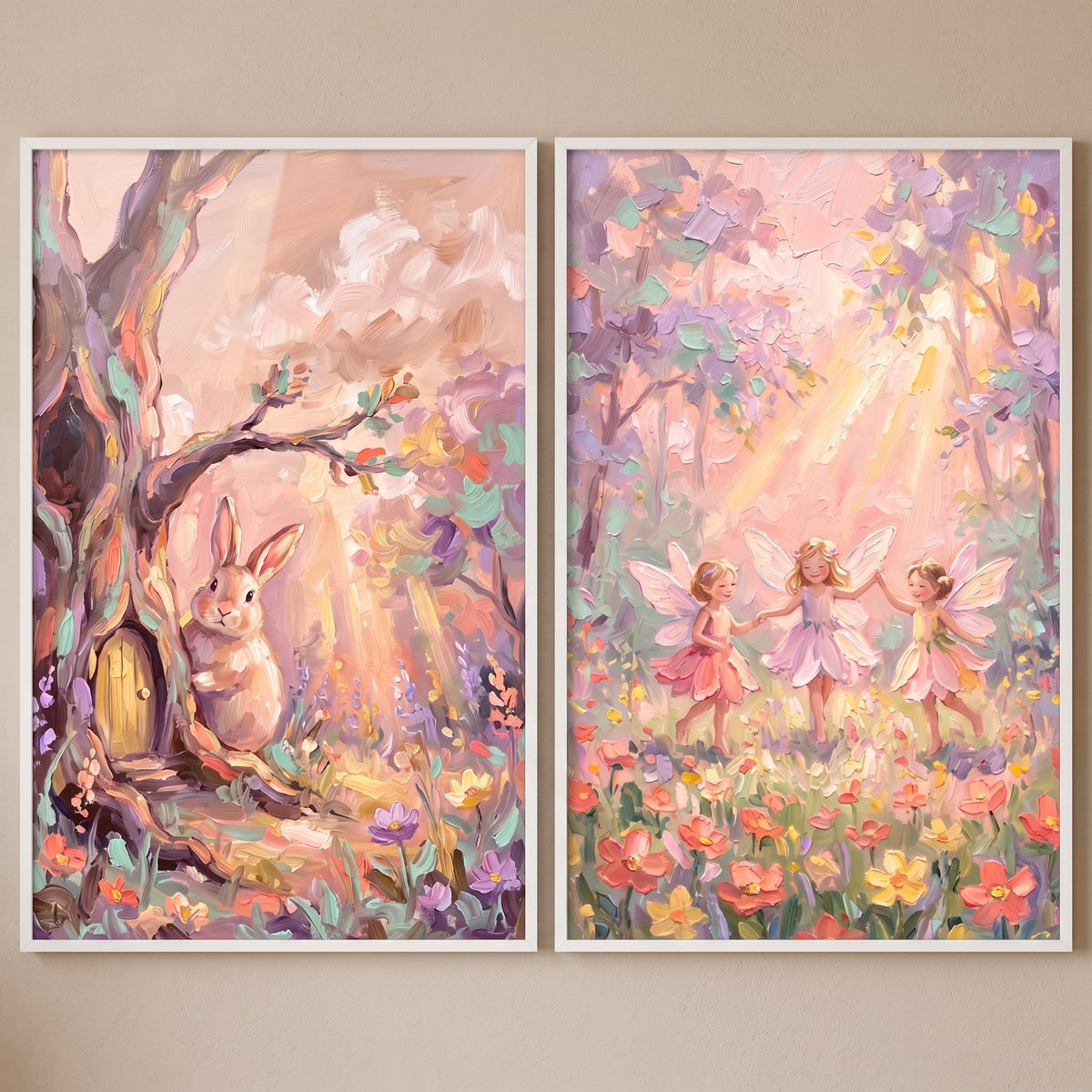 Sun Drenched Whimsical Forest Wall Art Set of 2 - Whimsical Forest Sprites