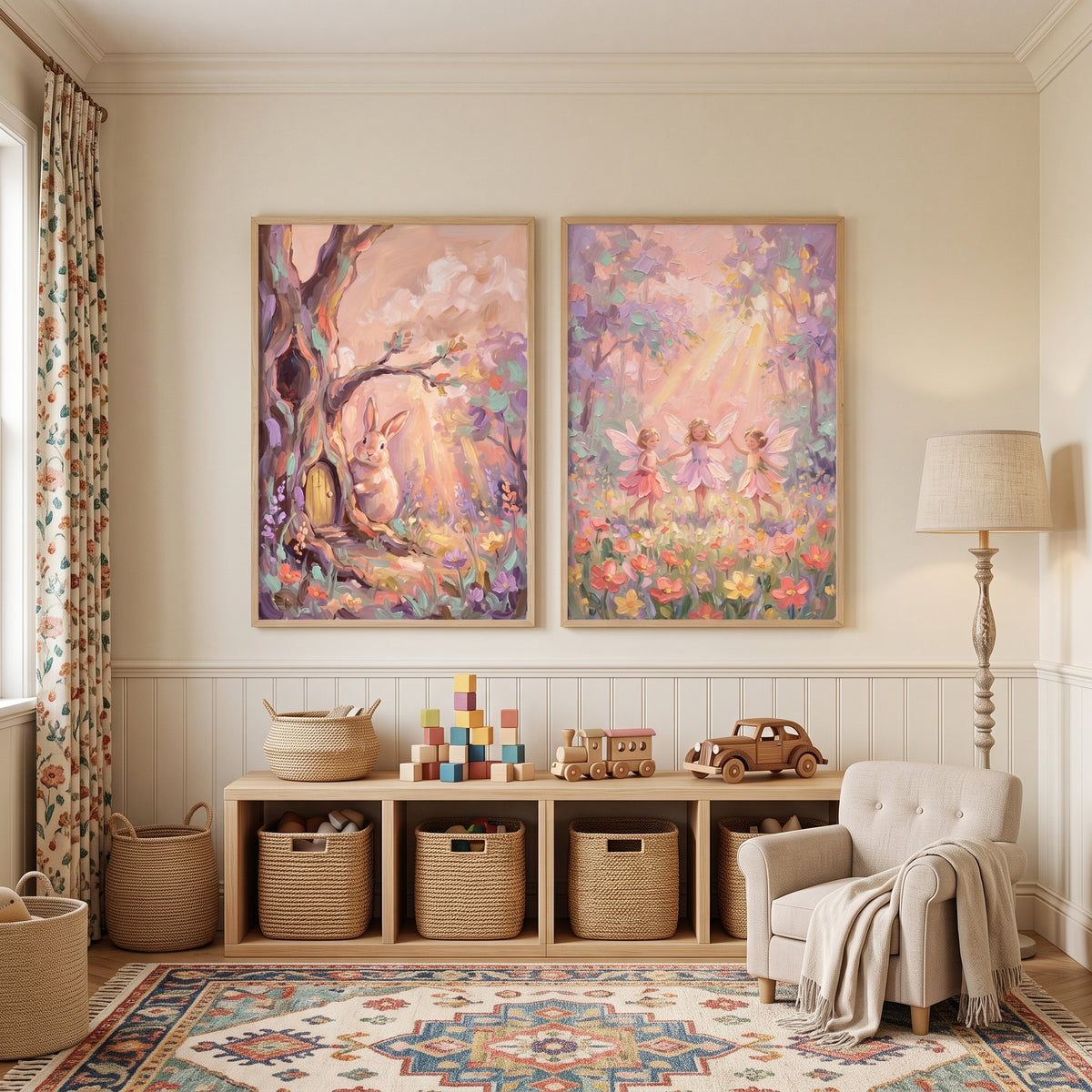 Sun Drenched Whimsical Forest Wall Art Set of 2 - Whimsical Forest Sprites