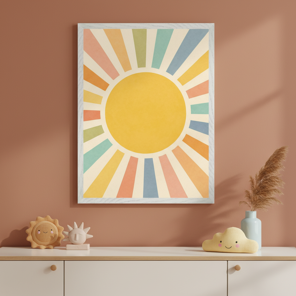 Sun Wall Art for Nursery, Playroom or Kids Bedrooms - Cheerful Rainbow Sunshine Decor - Sunburst