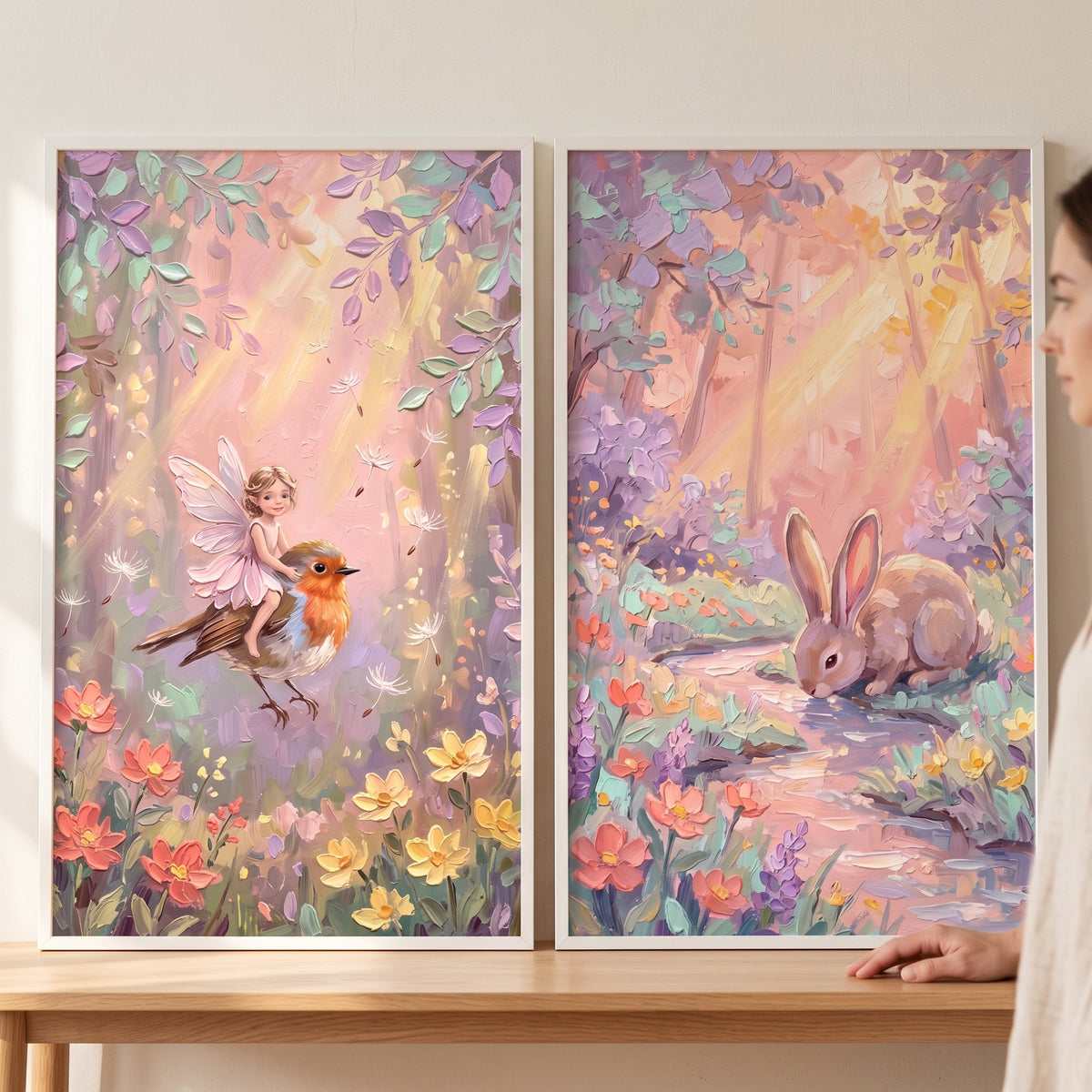 Sunbeam Pastel Forest Wall Art Set of 2 - Whimsical Meadow Magic