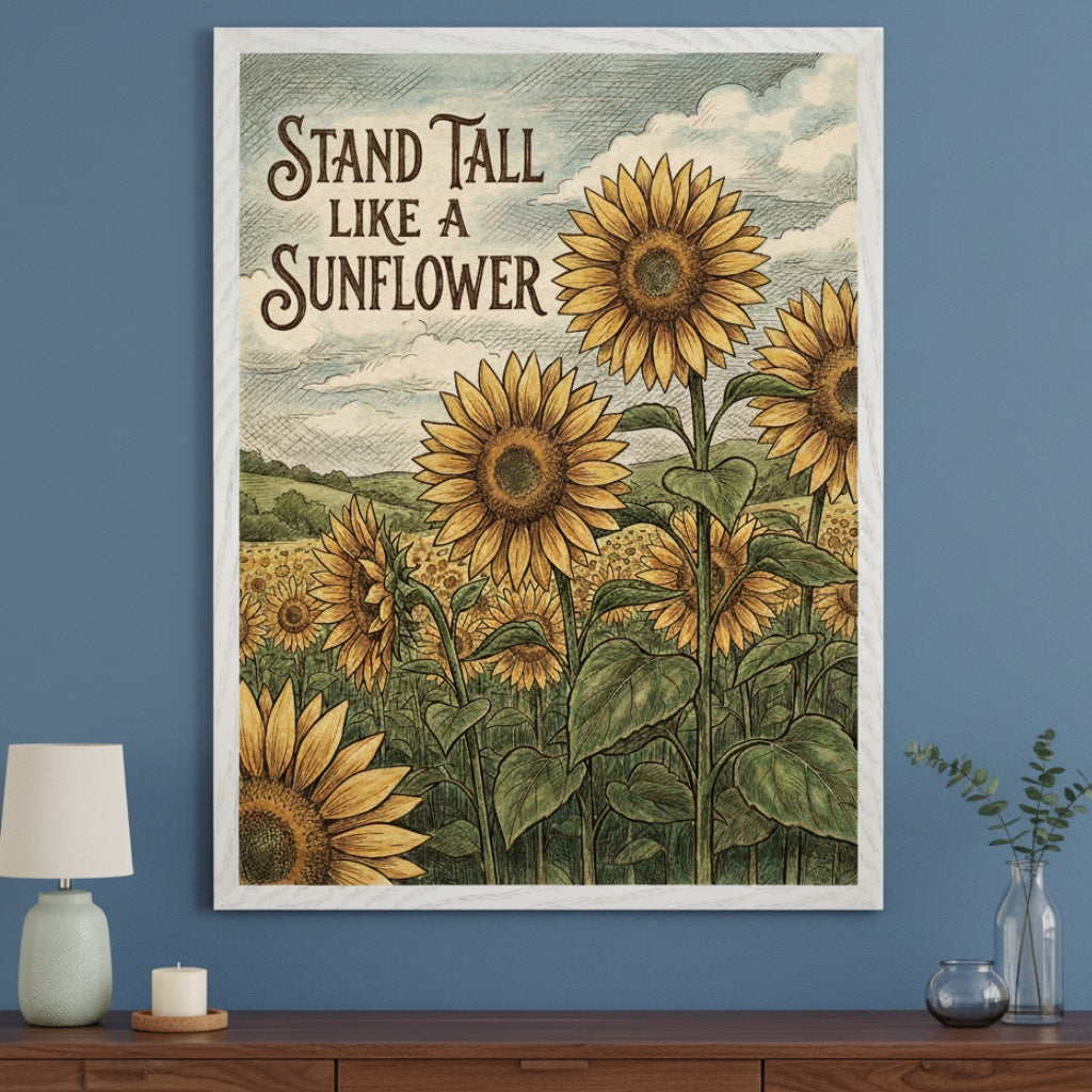 Vintage Sunshine - Sunflower Framed Wall Art for Living Room, Bedroom or Office