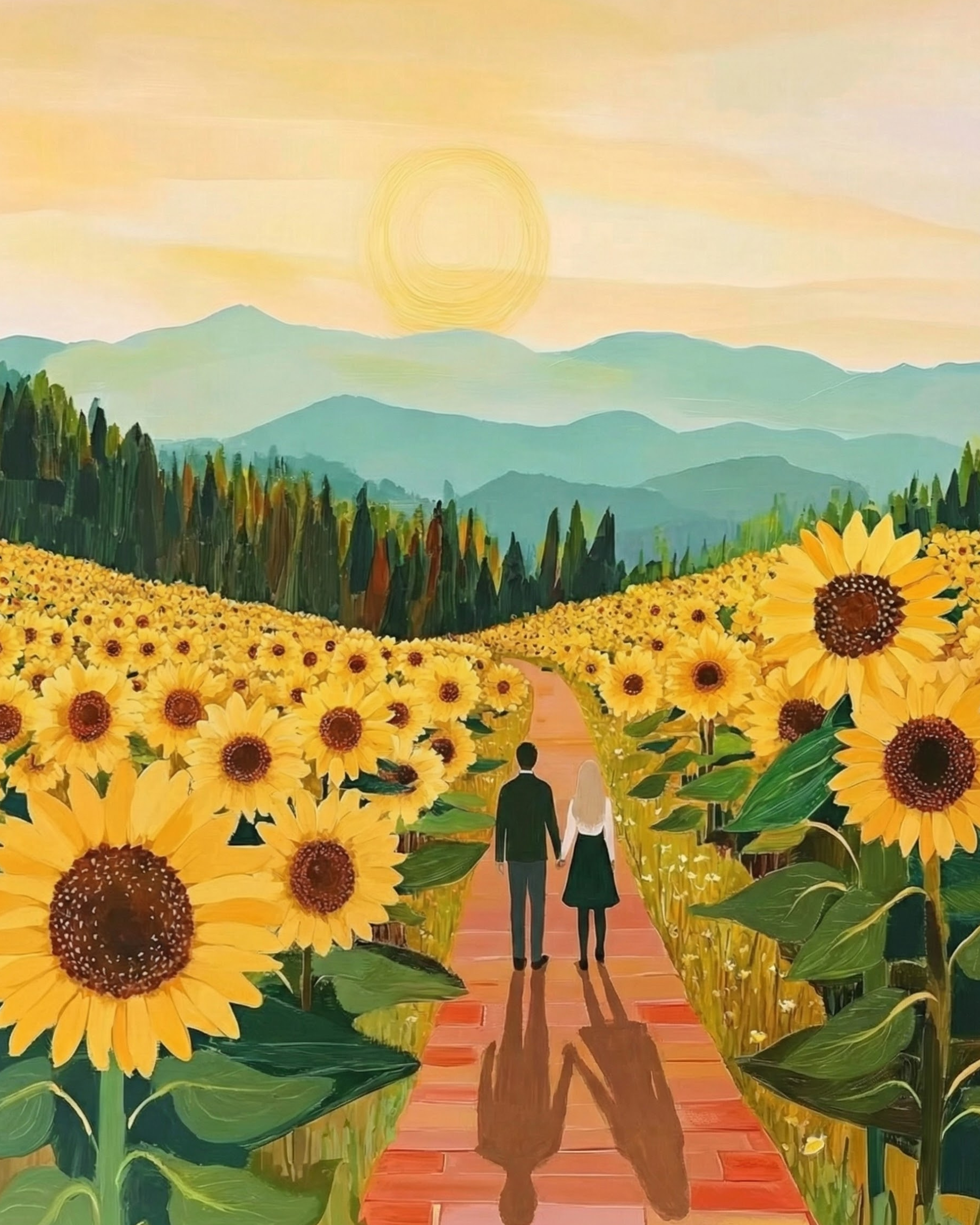 Sunlit Bloom Path - Sunflowers Framed Wall Art for Living Room, Bedroom or Office