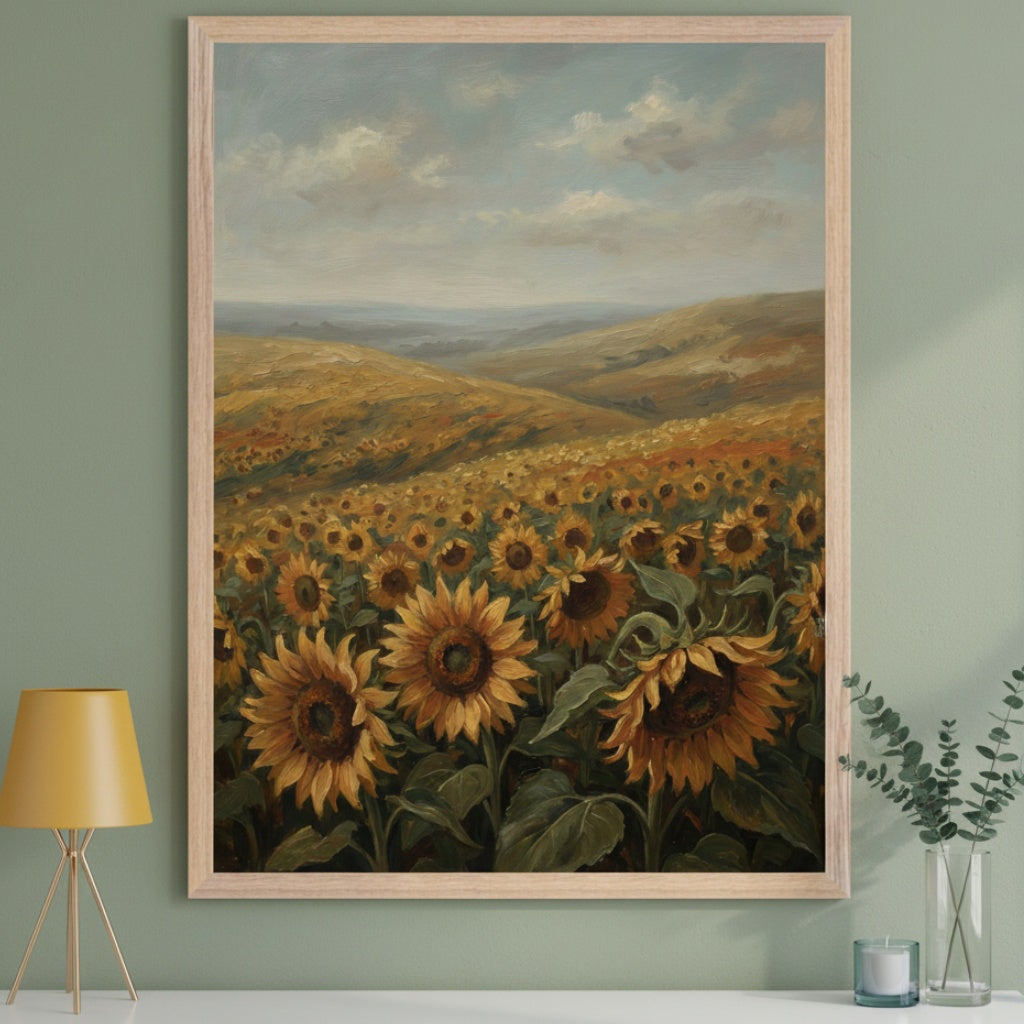 Golden Sunlit Harvest - Sunflowers Framed Wall Art for Living Room, Bedroom or Office