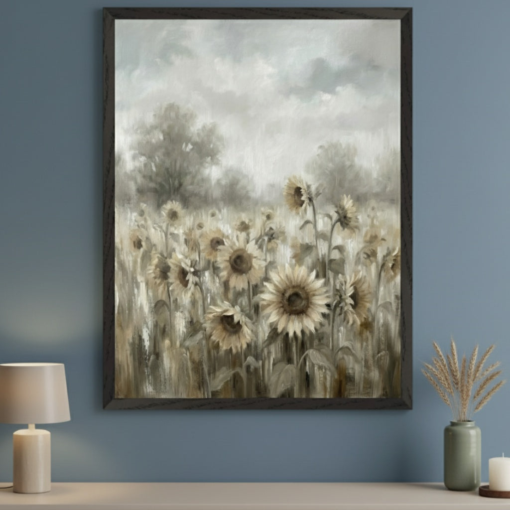 Soft Harvest - Sunflowers Framed Wall Art for Living Room, Bedroom or Office