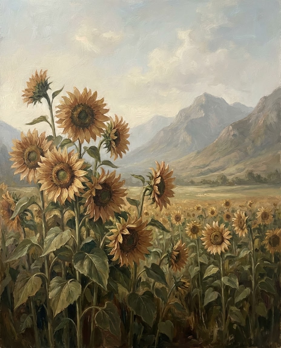 Golden Sunflower Valley - Sunflowers Framed Wall Art for Living Room, Bedroom or Office