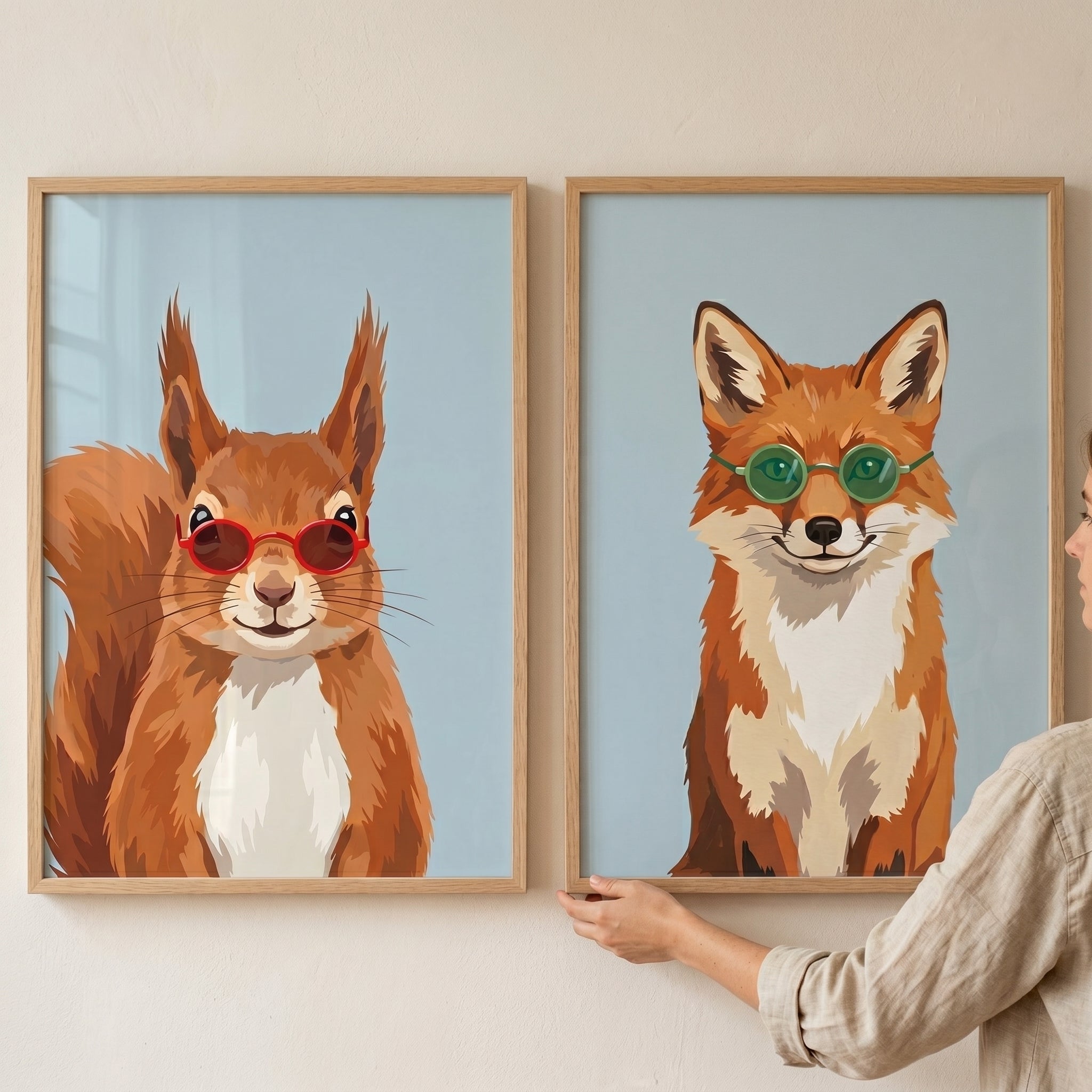 Sunglasses Forest Animal Artwork Set of 2 - Cool Forest Friends